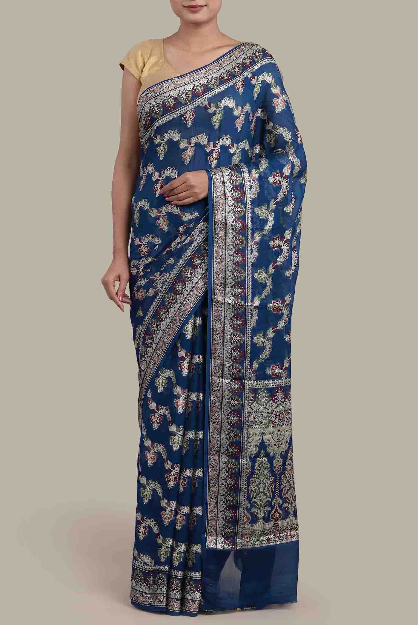 Blue Banarasi Georgette Saree