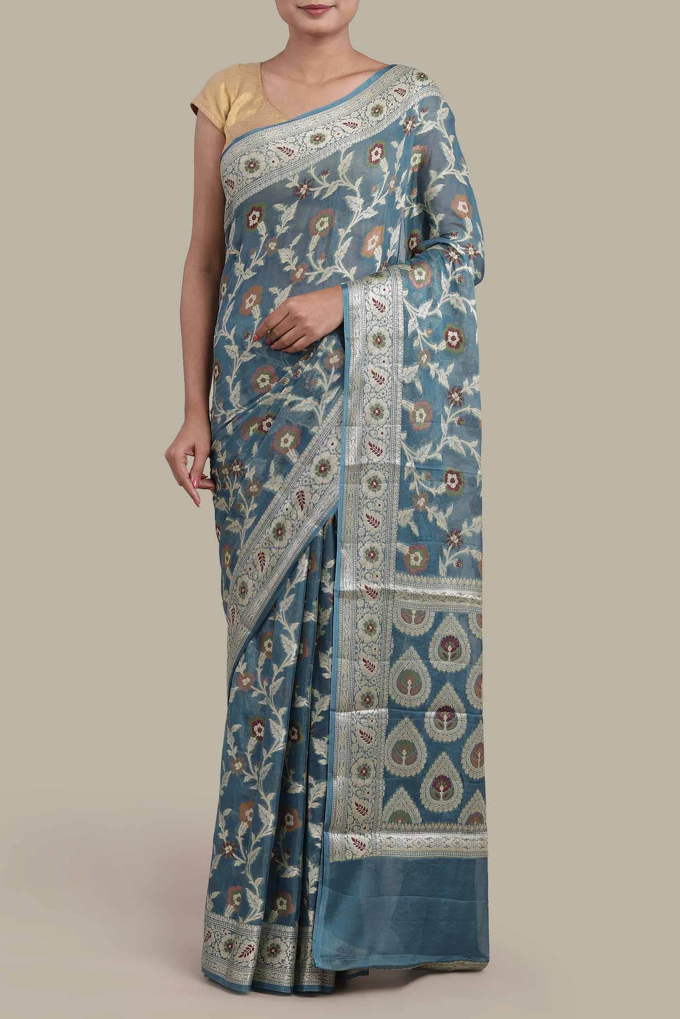 Blue Banarasi Georgette Saree