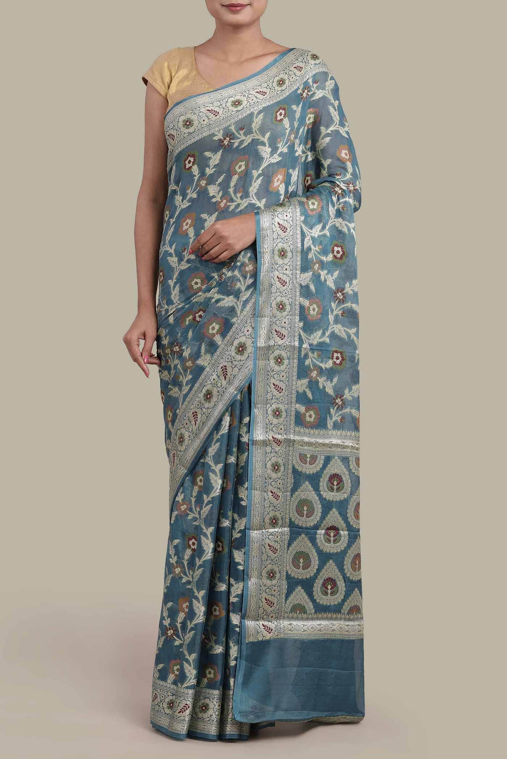Blue Banarasi Georgette Saree