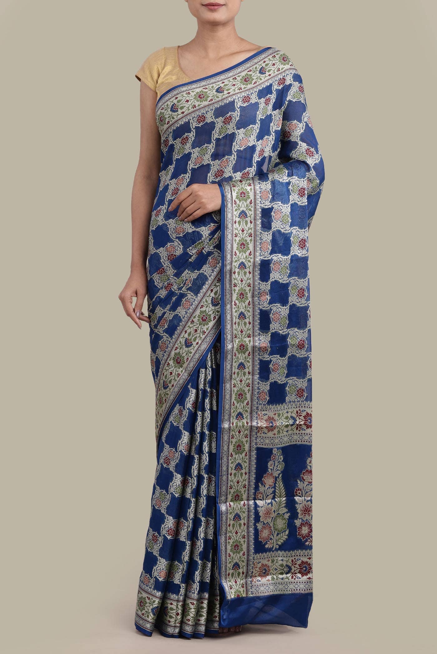 Blue Banarasi Georgette Saree