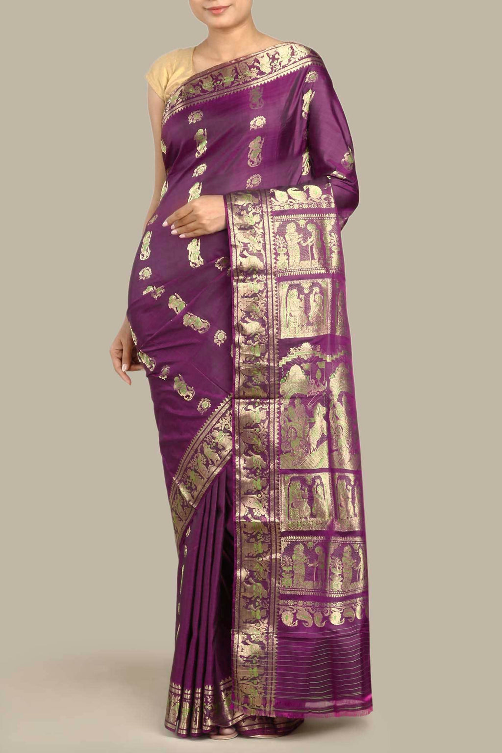 Purple Baluchari Silk Saree