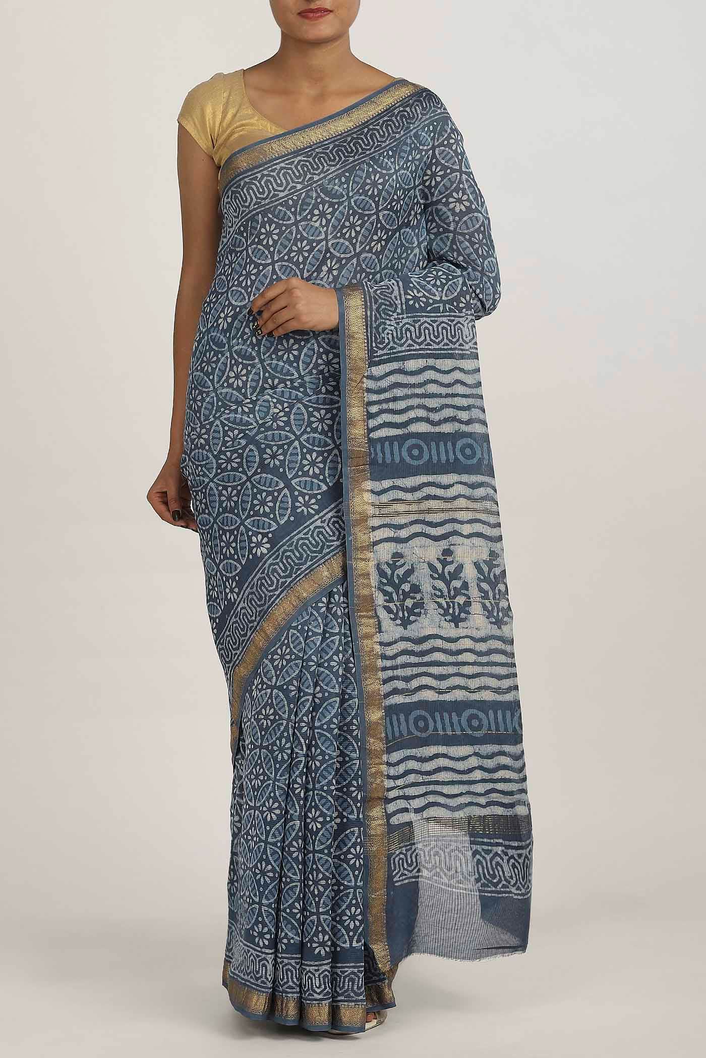 Blue Maheshwari Silk Cotton Saree