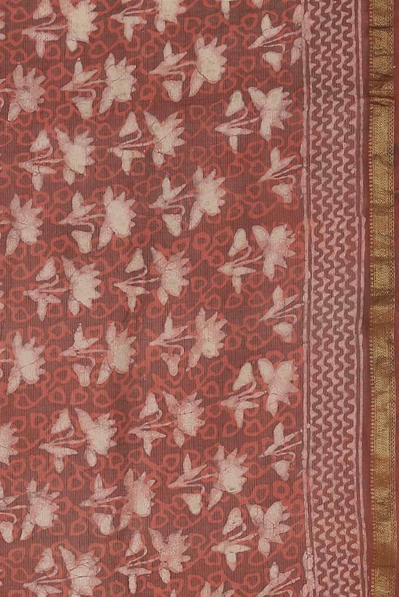 Rust Maheshwari Silk Cotton Saree