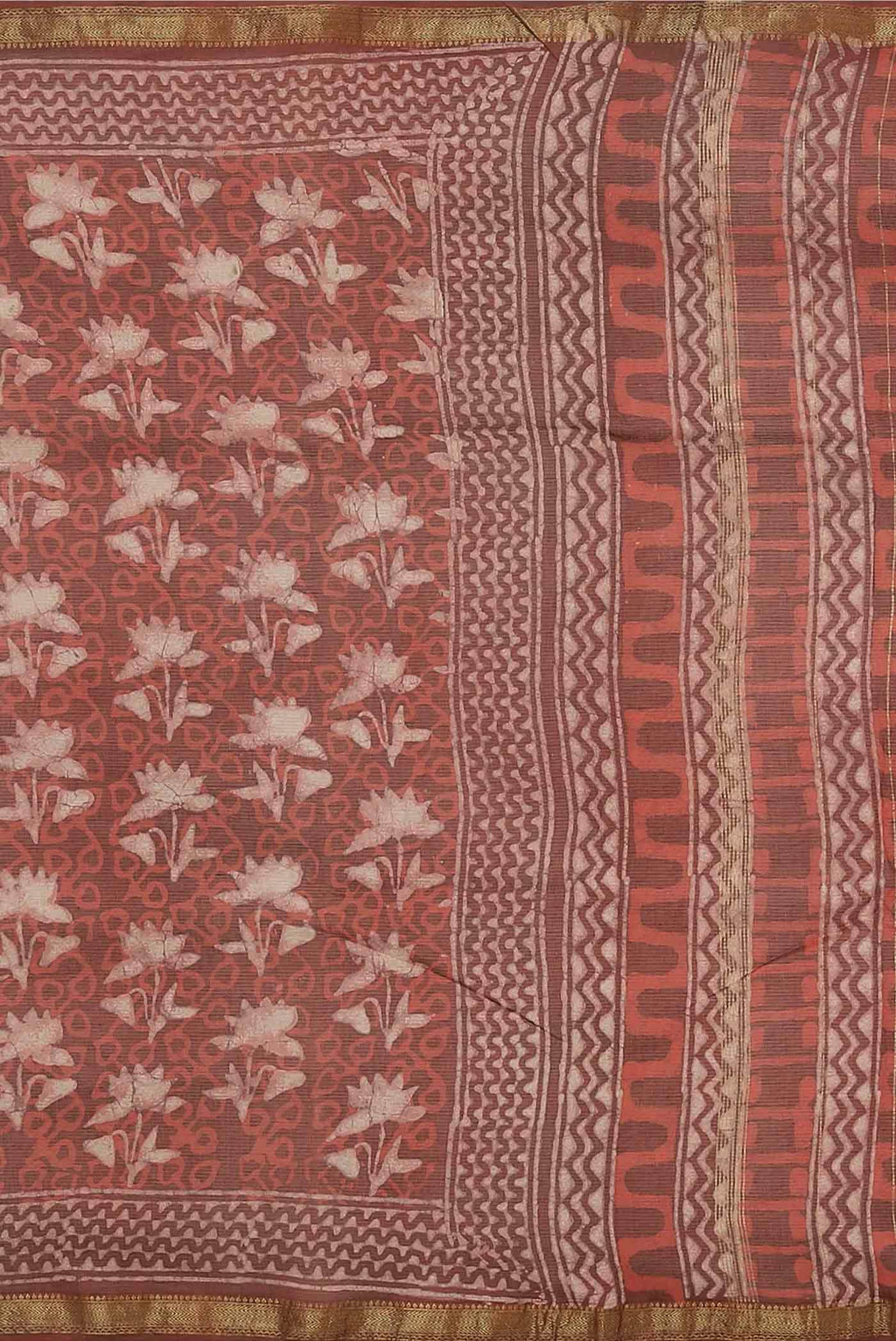 Rust Maheshwari Silk Cotton Saree
