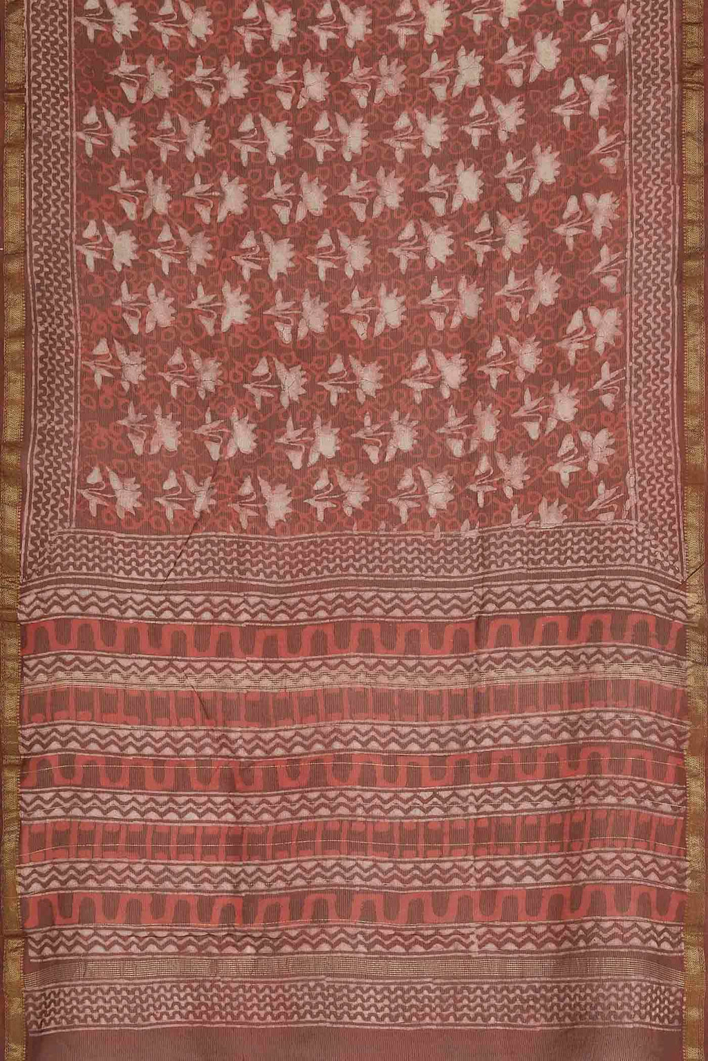 Rust Maheshwari Silk Cotton Saree