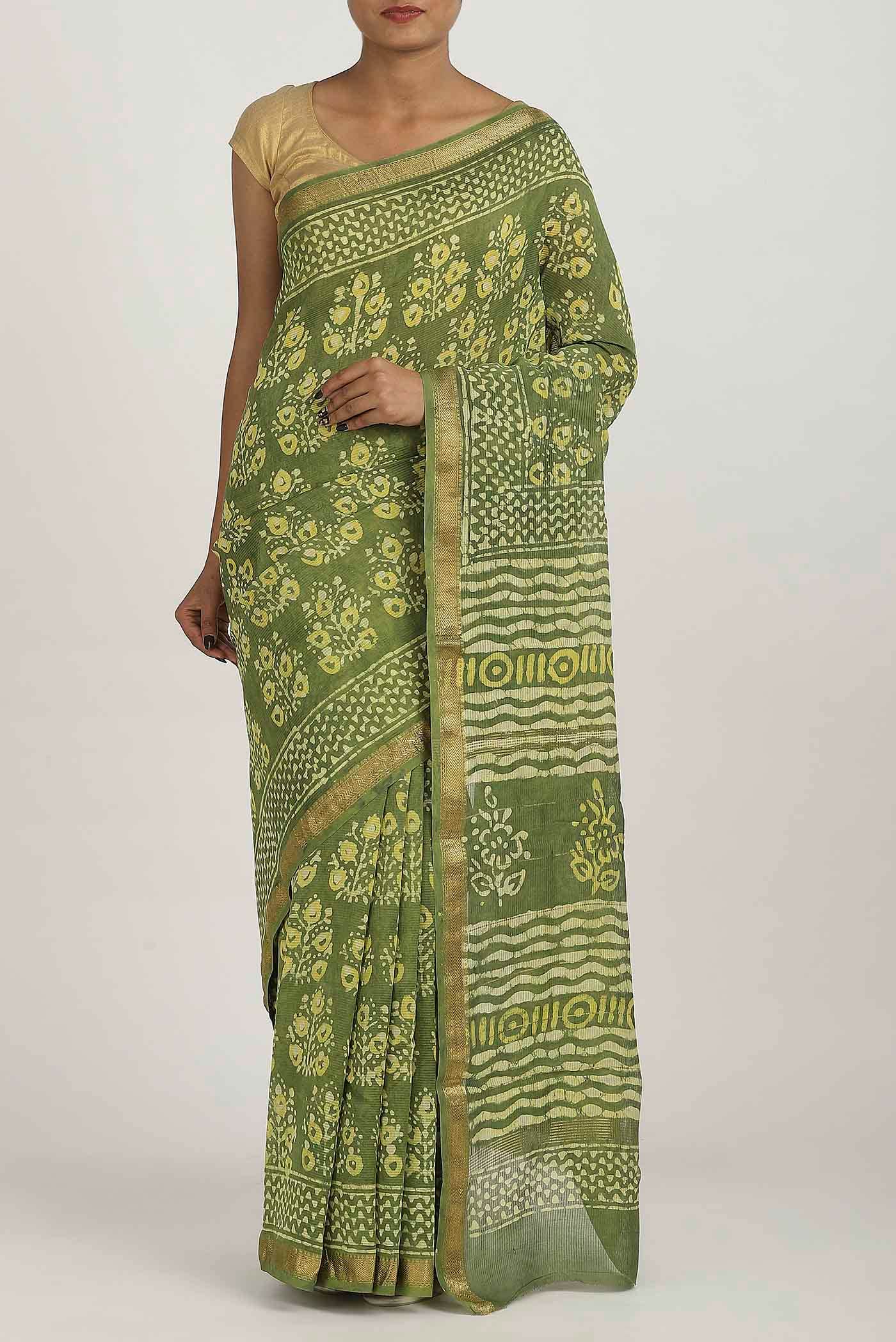 Green Maheshwari Silk Cotton Saree