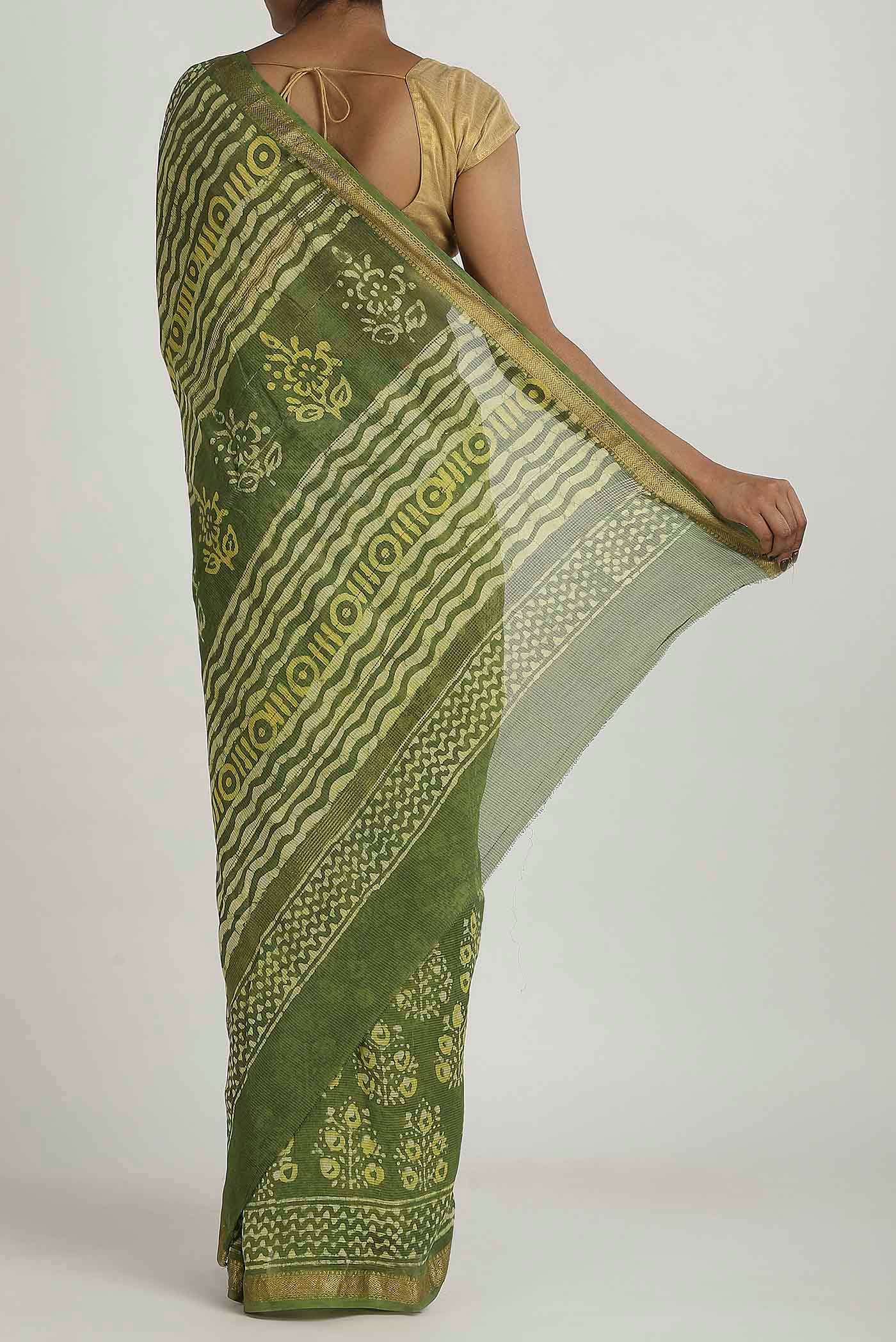 Green Maheshwari Silk Cotton Saree