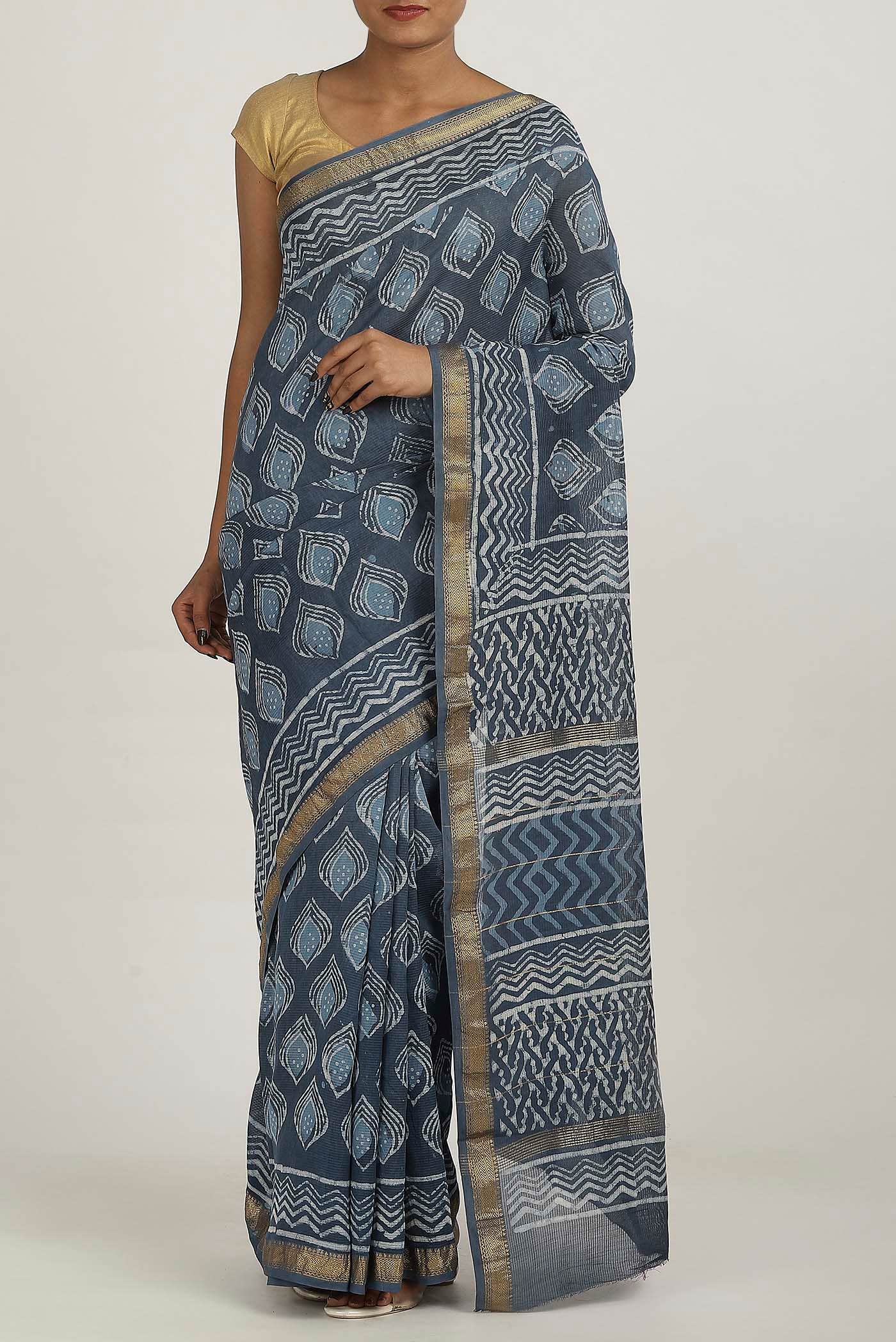 Blue Maheshwari Silk Cotton Saree