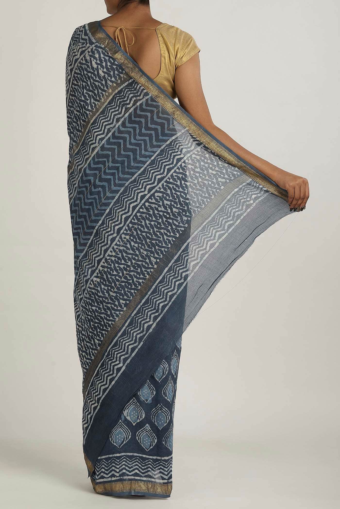 Blue Maheshwari Silk Cotton Saree