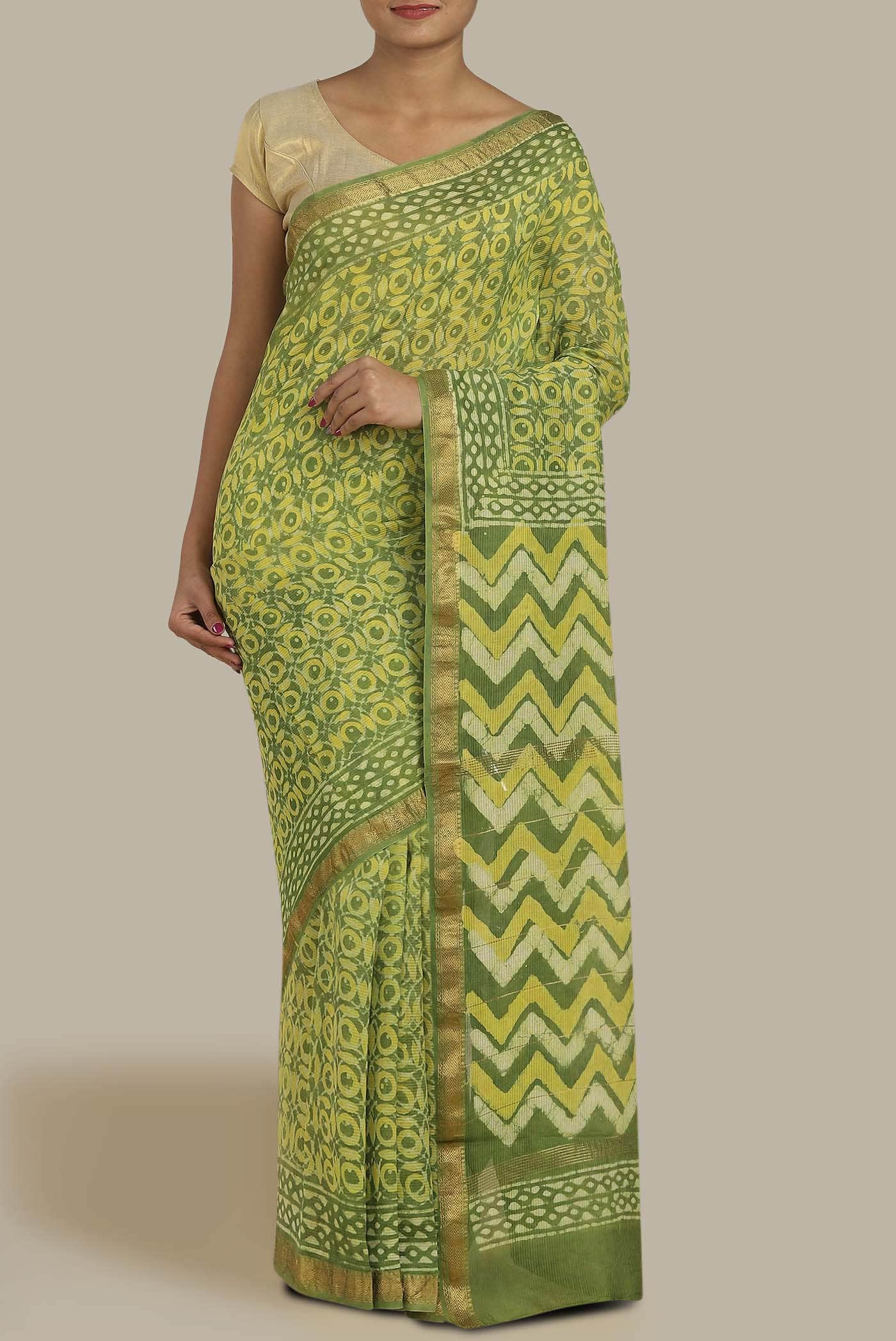 Green Maheshwari Silk Cotton Saree