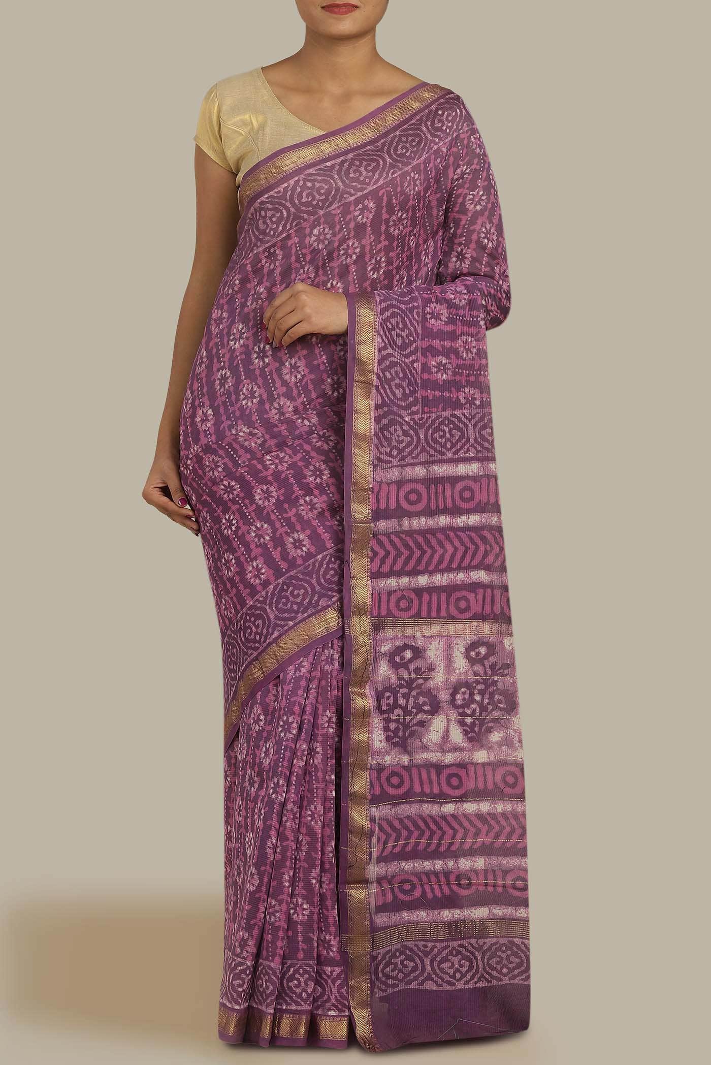 Mauve Maheshwari Silk Cotton Saree