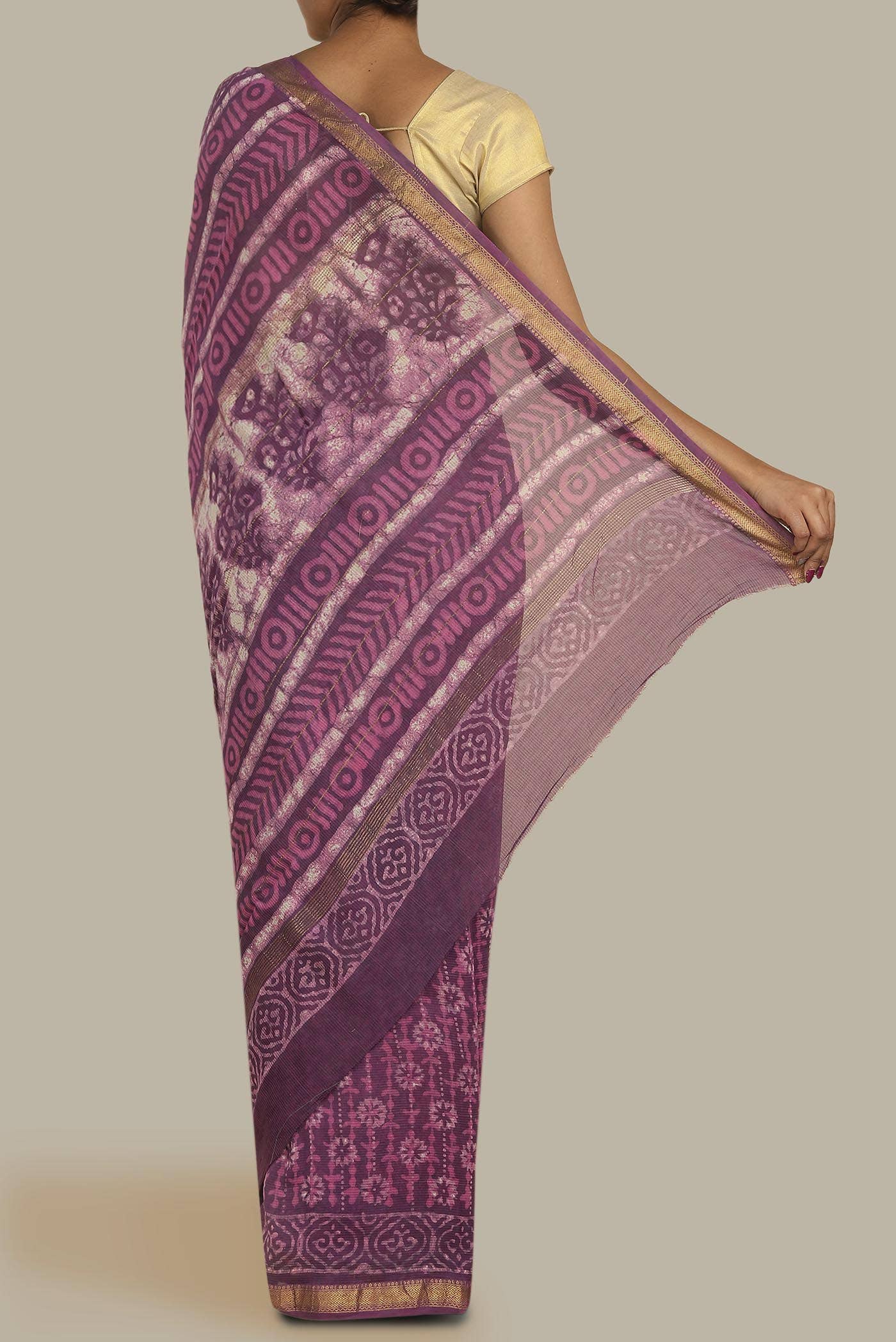 Mauve Maheshwari Silk Cotton Saree