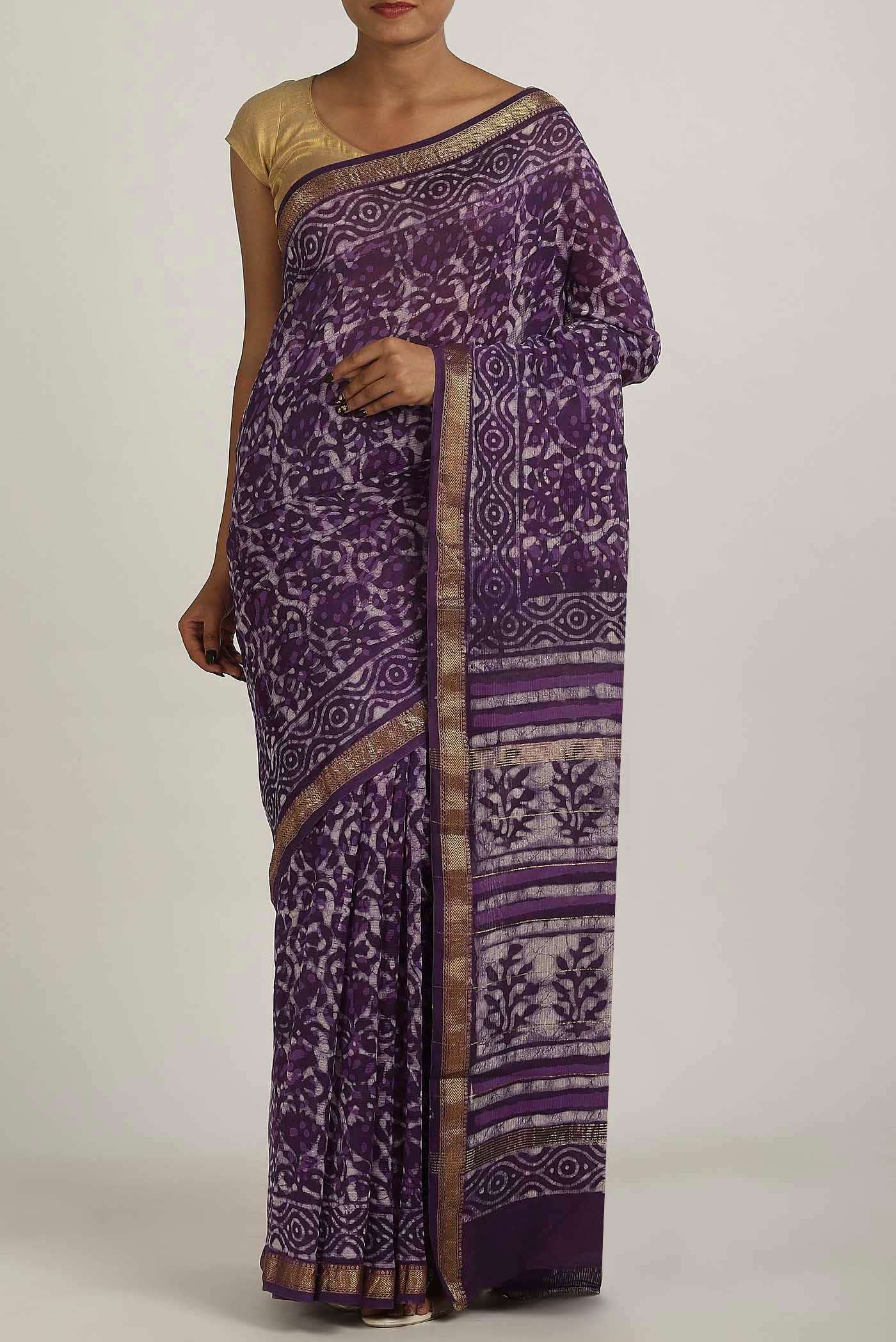 Purple Maheshwari Silk Cotton Saree