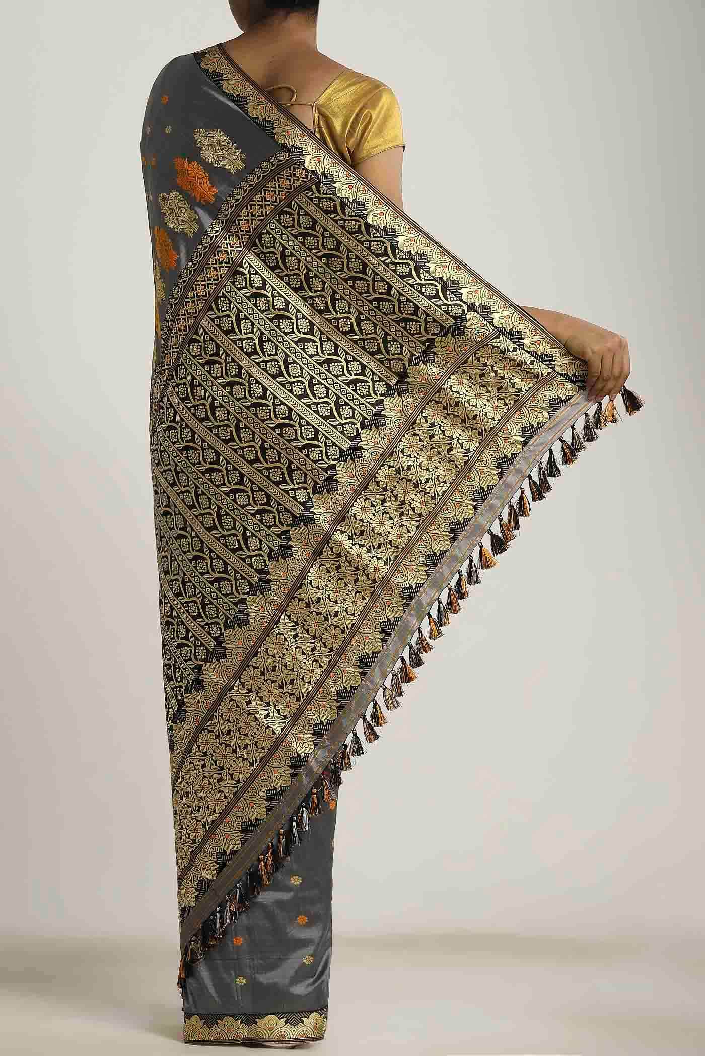 Grey Assam Silk Saree