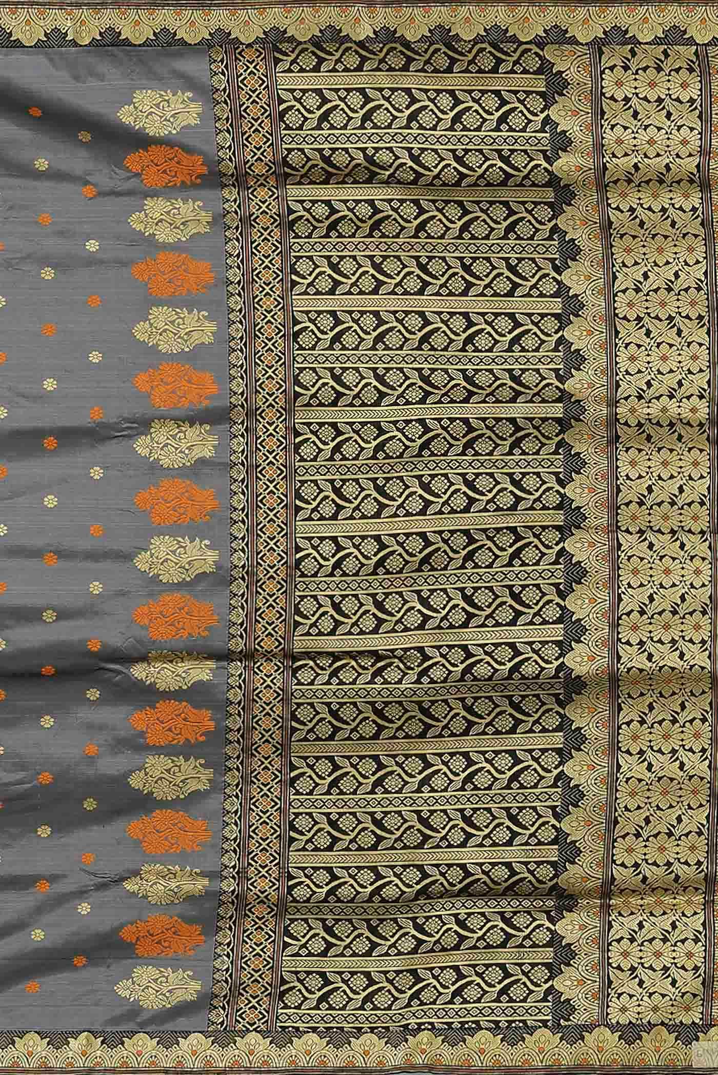 Grey Assam Silk Saree