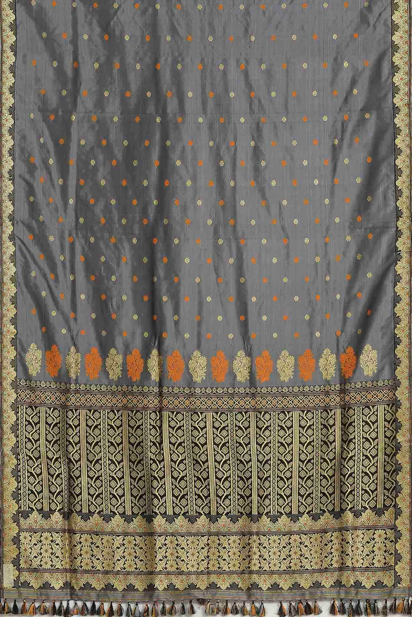 Grey Assam Silk Saree