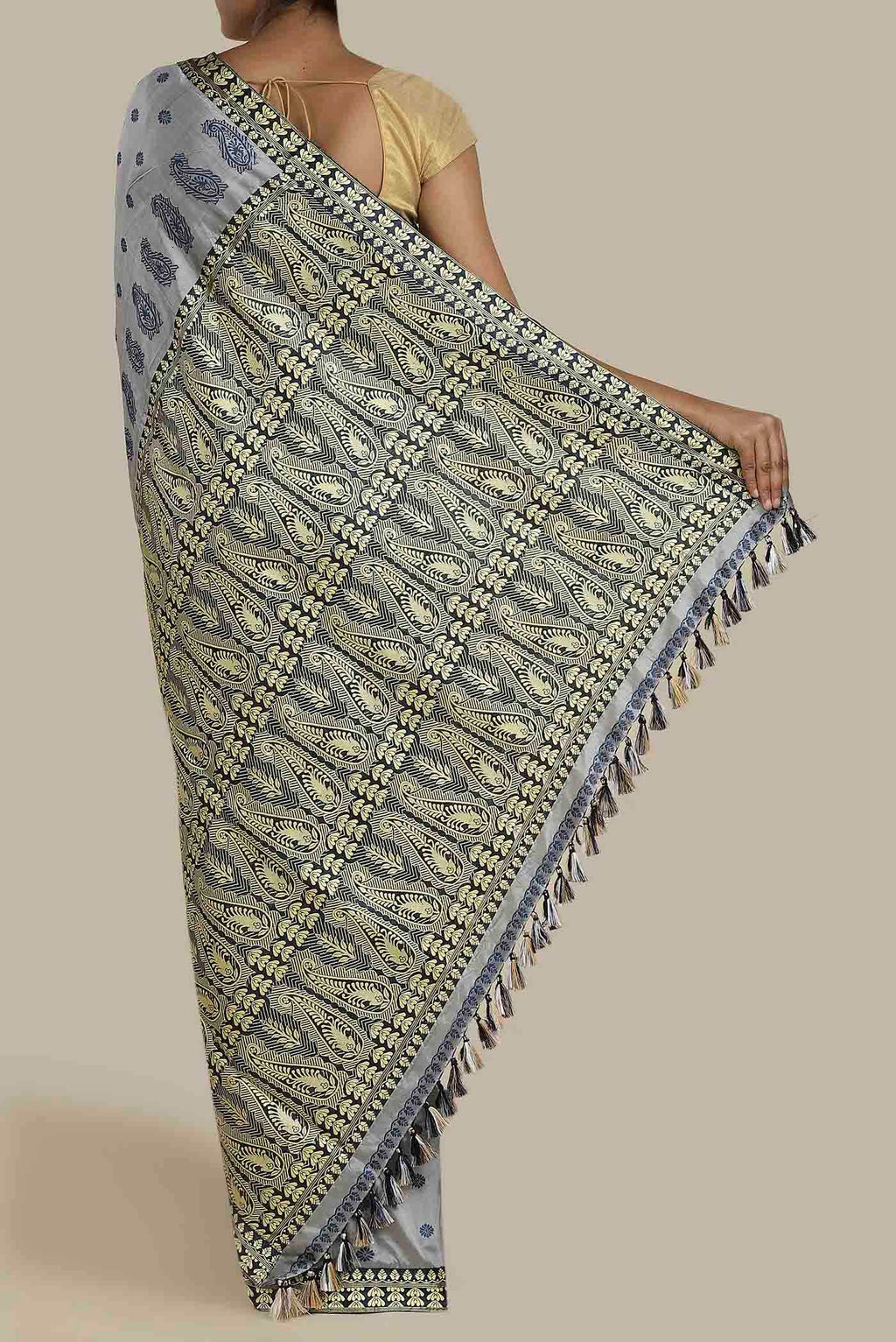 Grey Assam Silk Saree