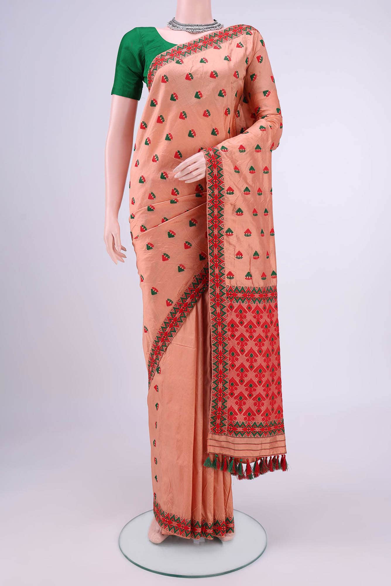 Peach Assam Silk Saree