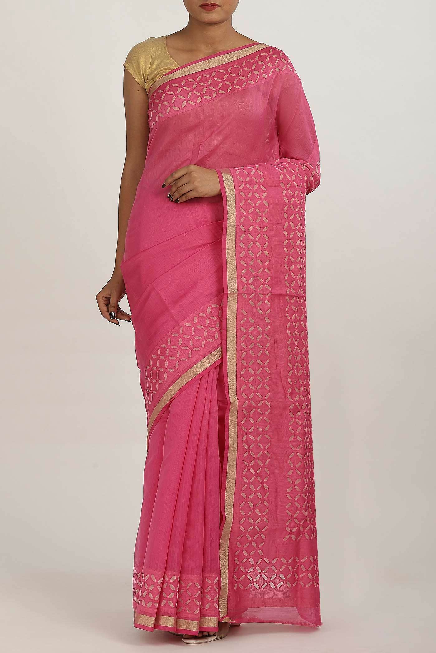 Pink Chanderi Silk Cotton Saree