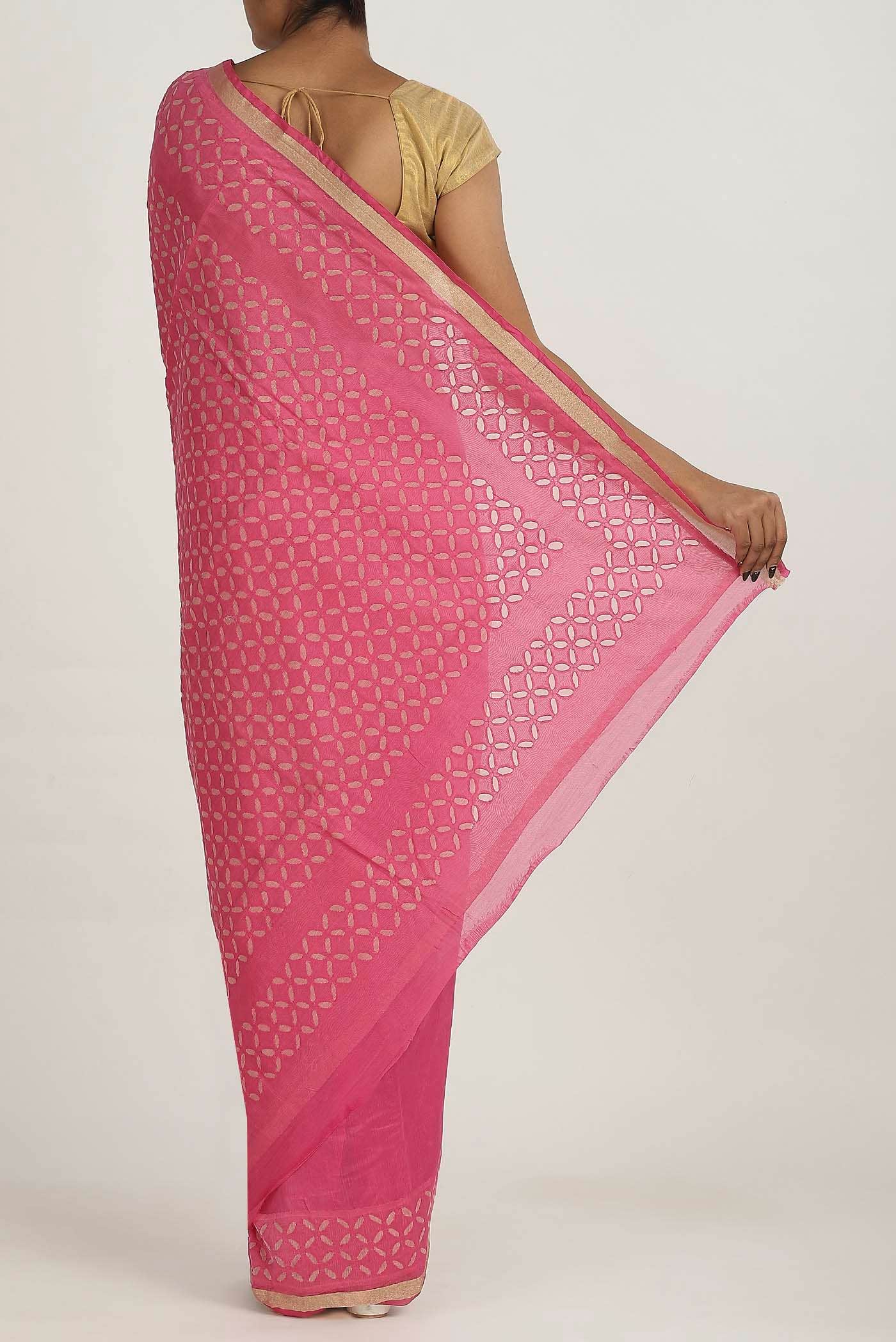 Pink Chanderi Silk Cotton Saree
