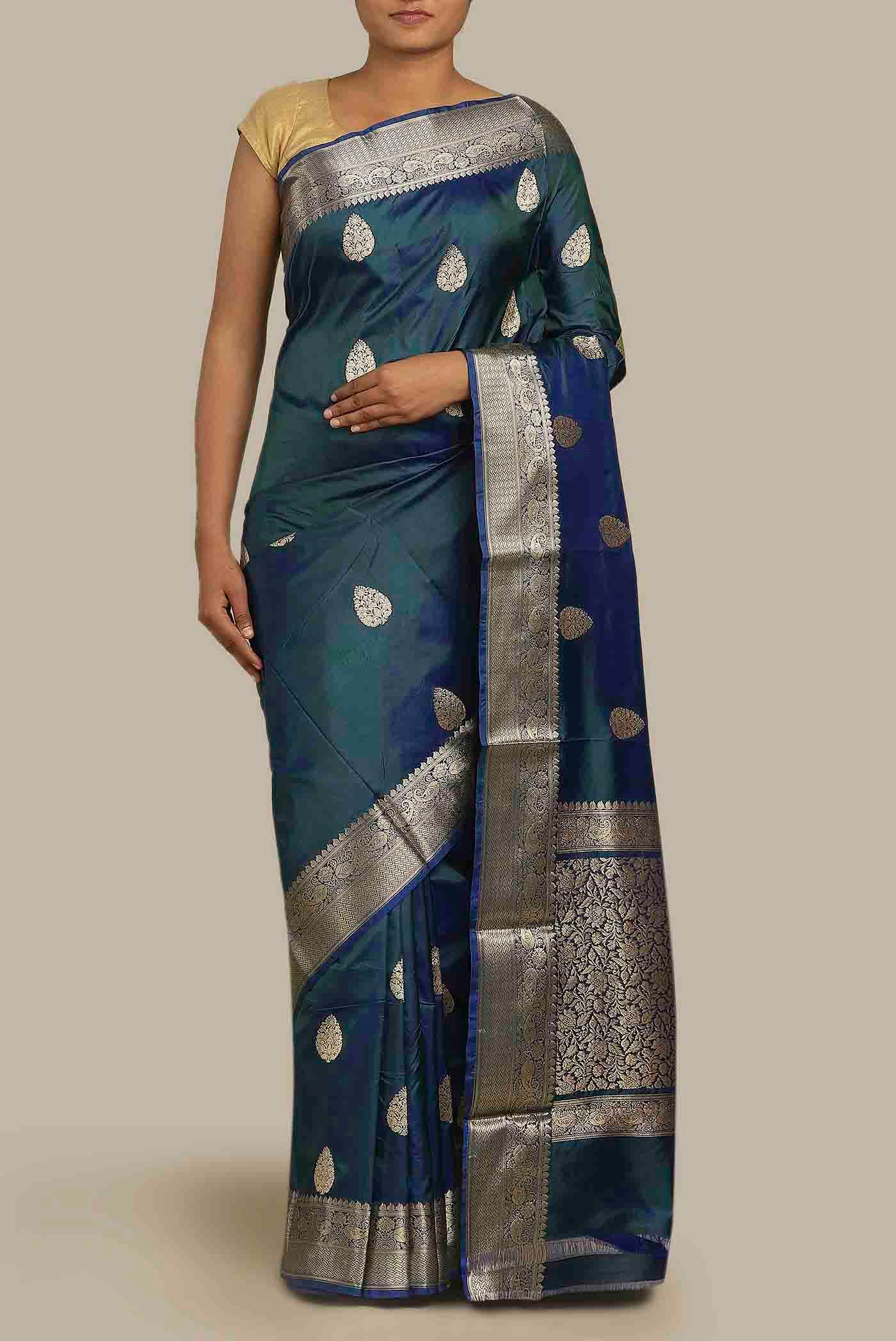Blue Banarasi Katan Silk Saree