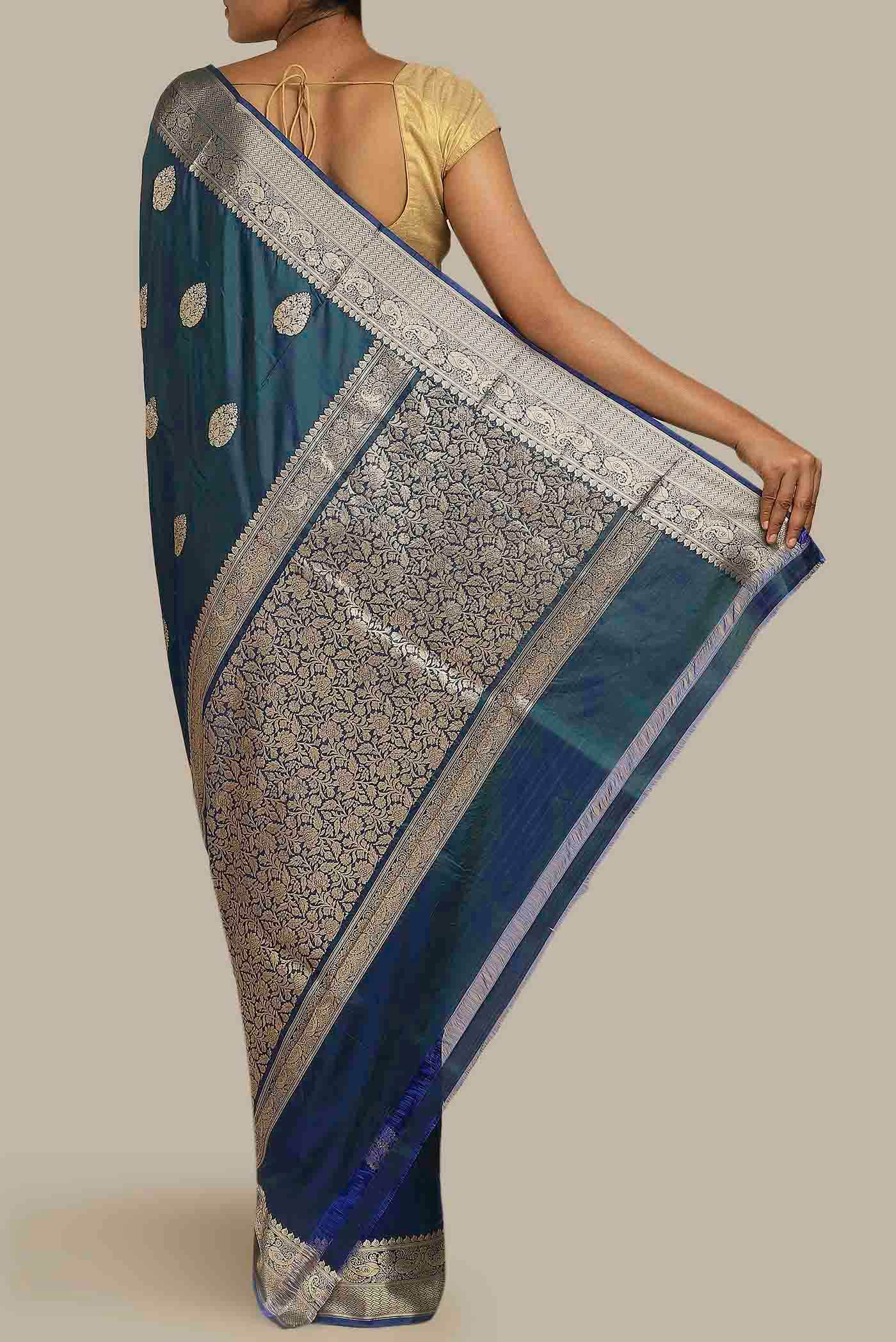 Blue Banarasi Katan Silk Saree