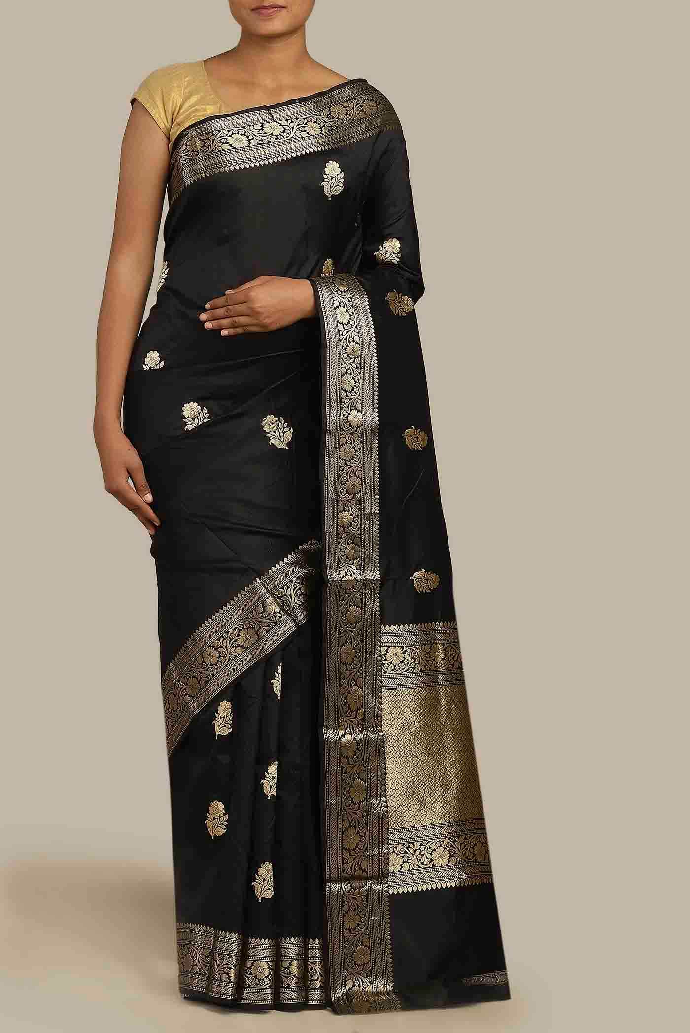 Black Banarasi Katan Silk Saree