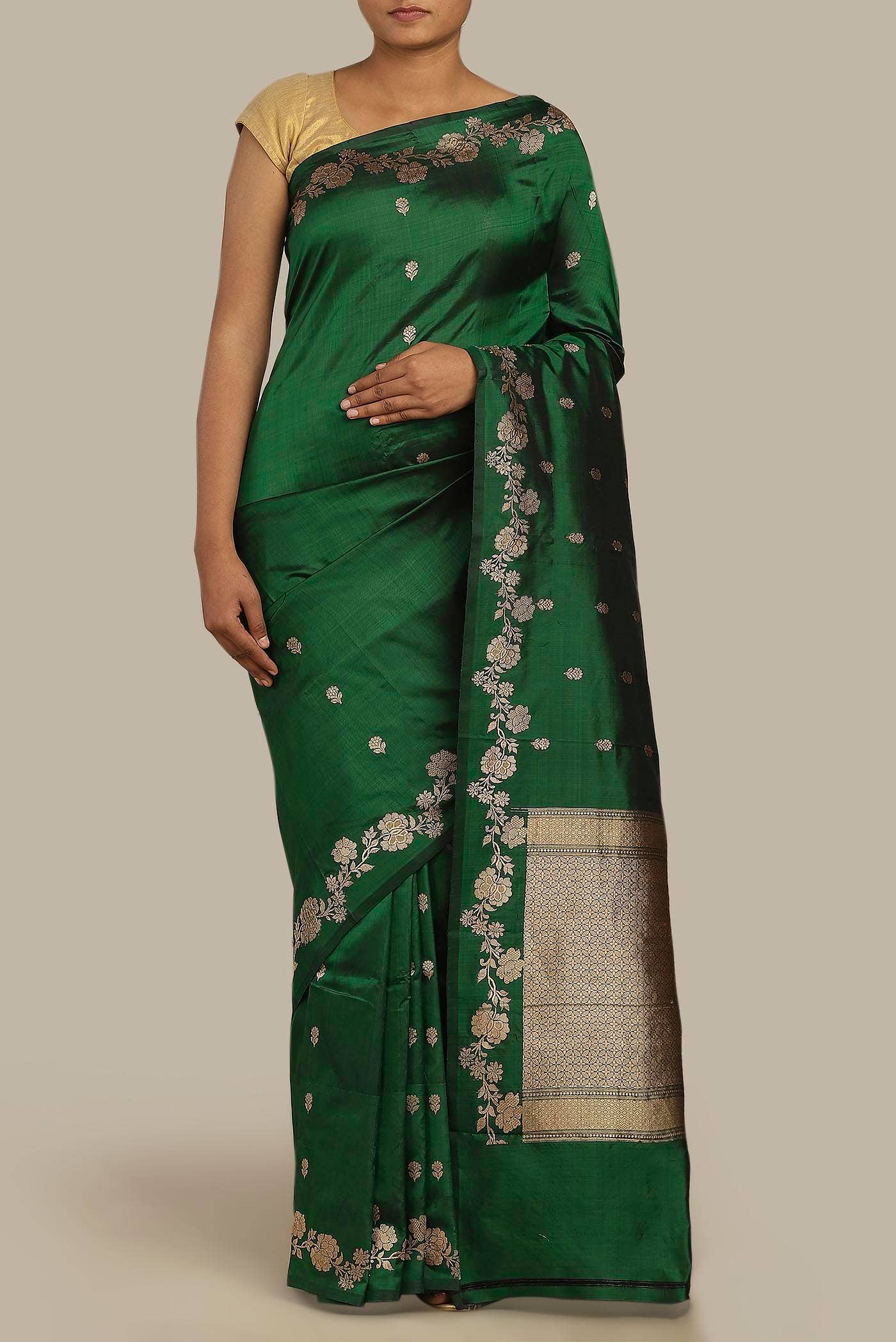 Green Banarasi Katan Silk Saree