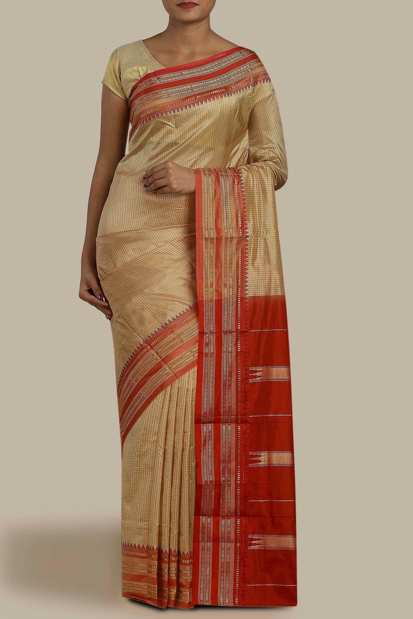Beige Narayanpet Silk Saree