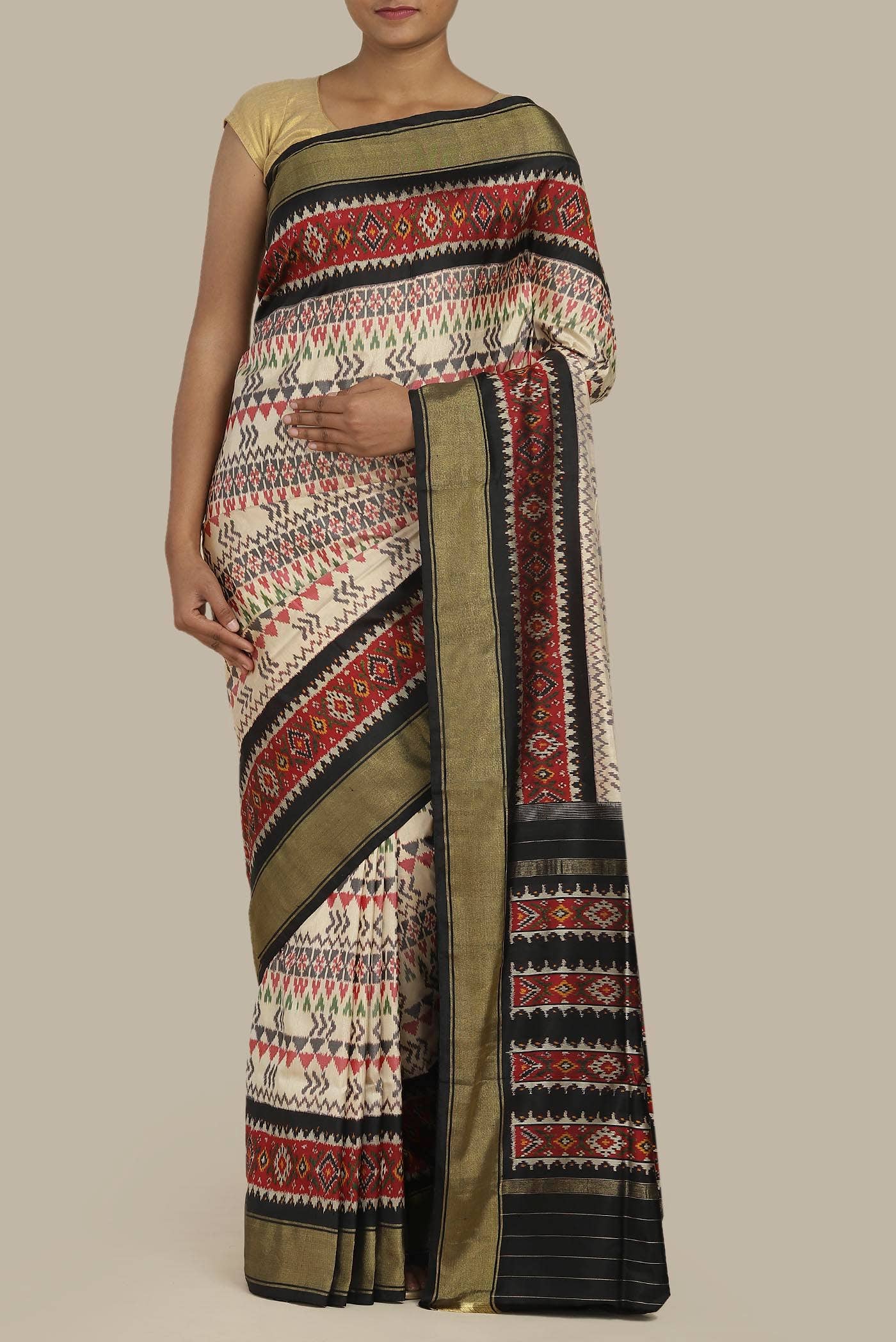 Cream Pochampally Silk Saree