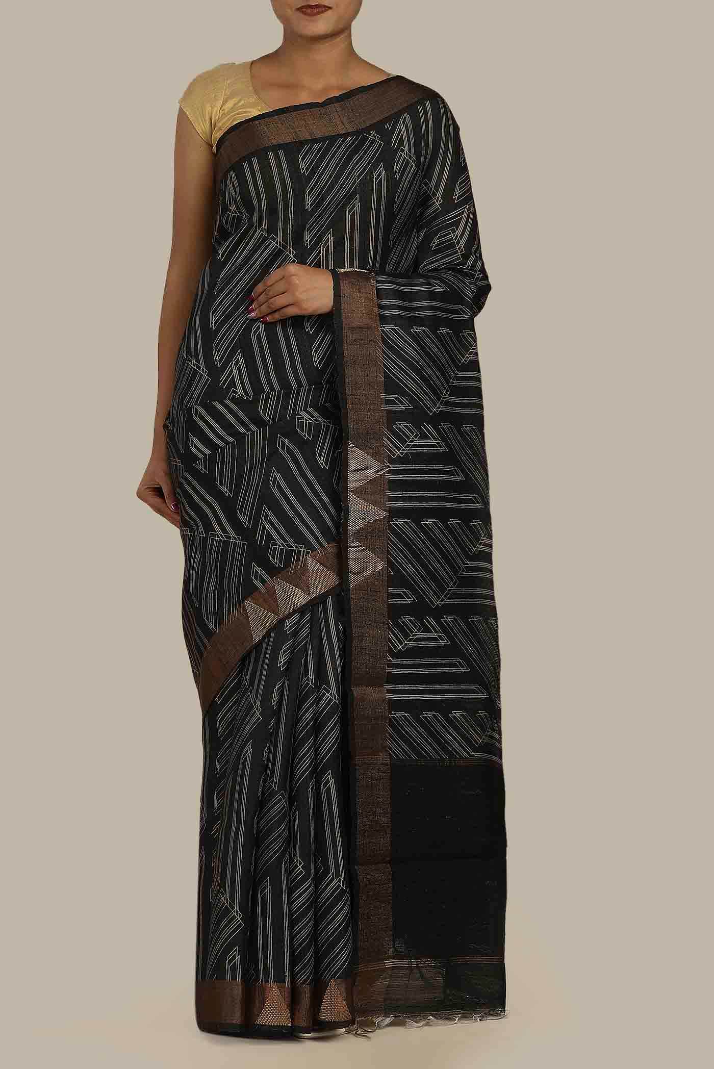 Black Bhagalpuri Tussar Silk Saree