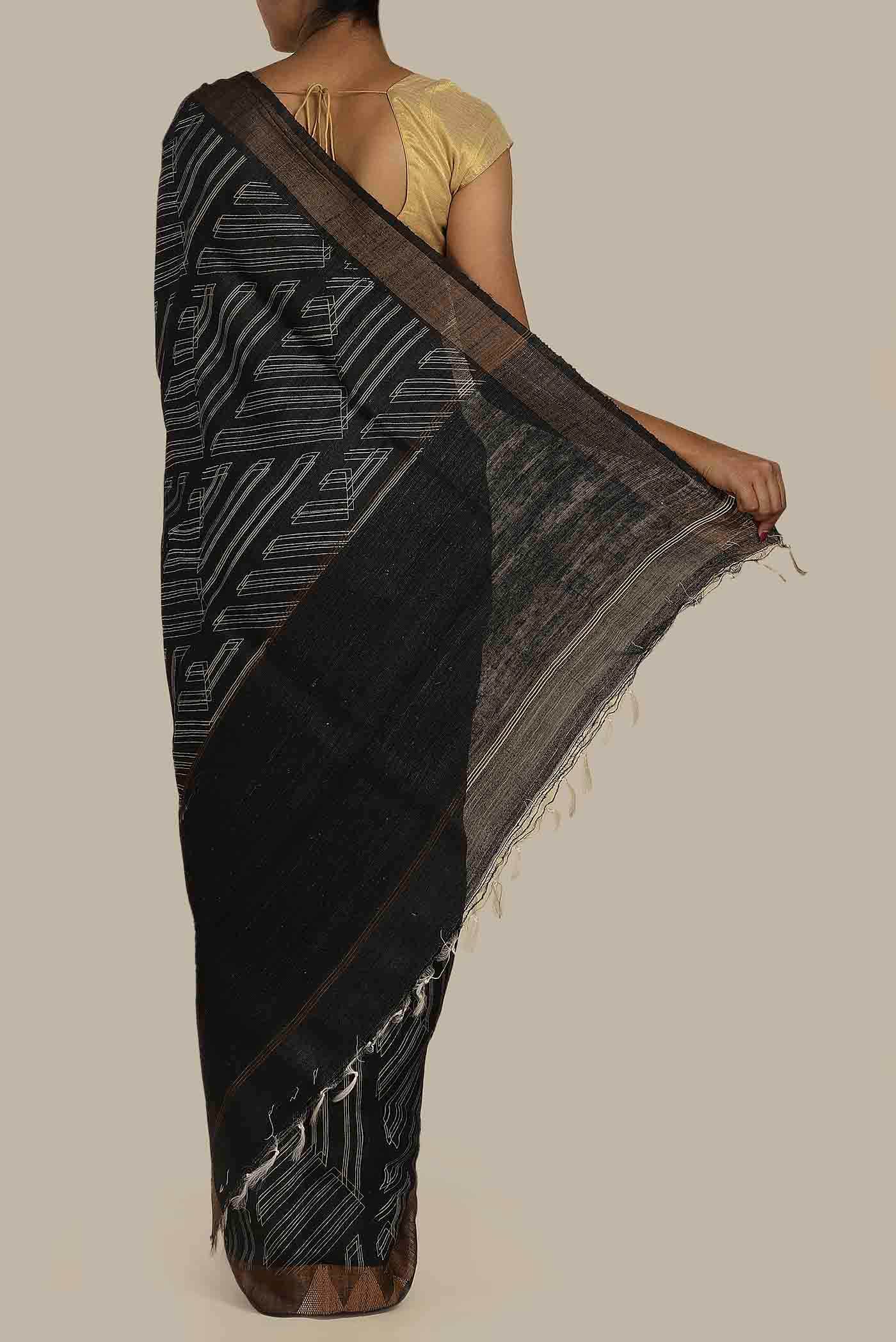 Black Bhagalpuri Tussar Silk Saree