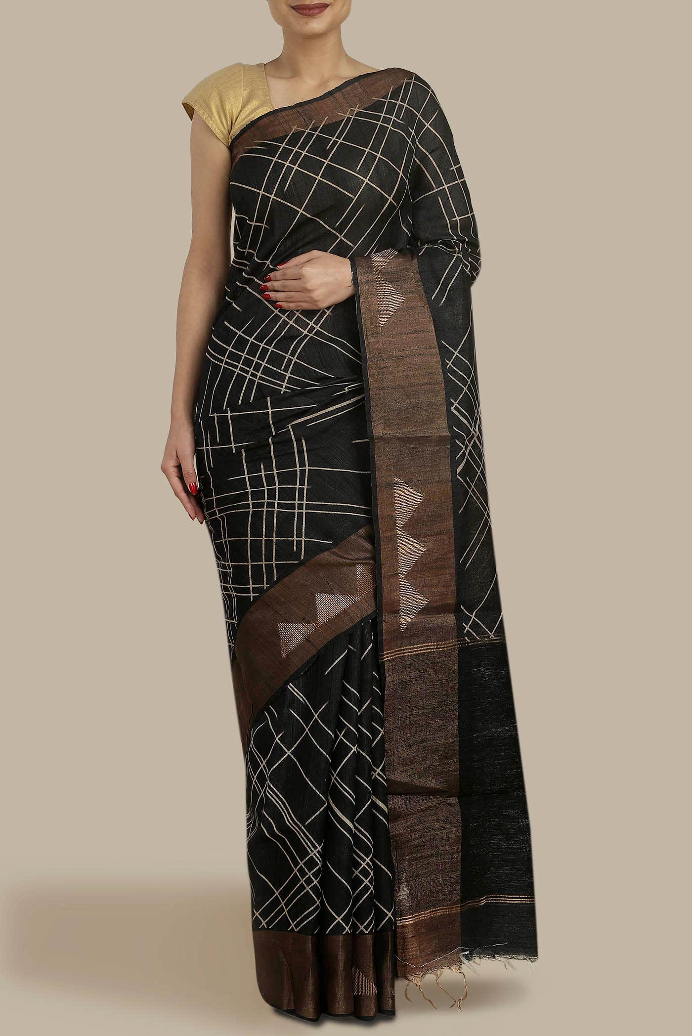 Black Bhagalpuri Tussar Silk Saree
