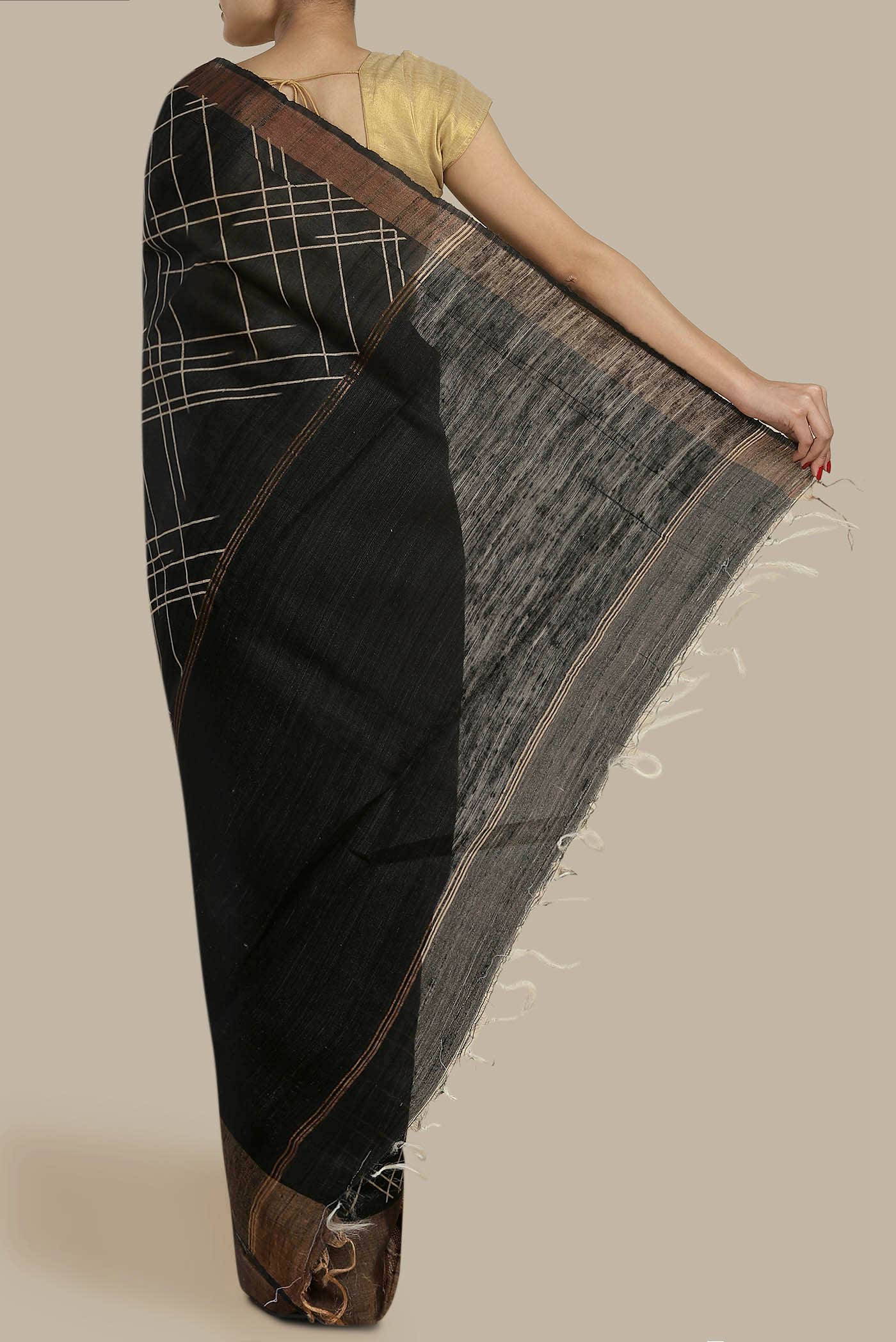 Black Bhagalpuri Tussar Silk Saree