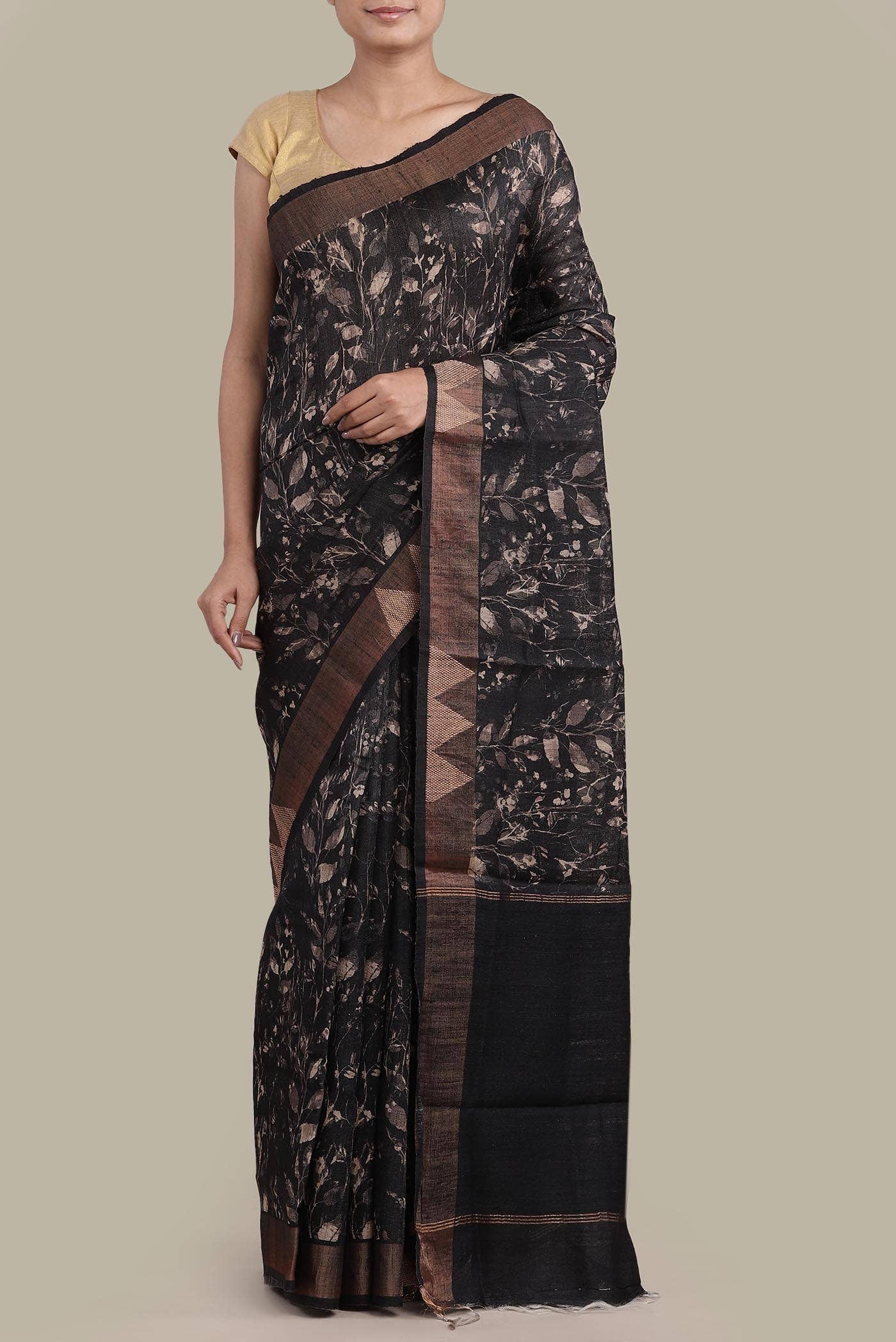Black Bhagalpuri Tussar Silk Saree