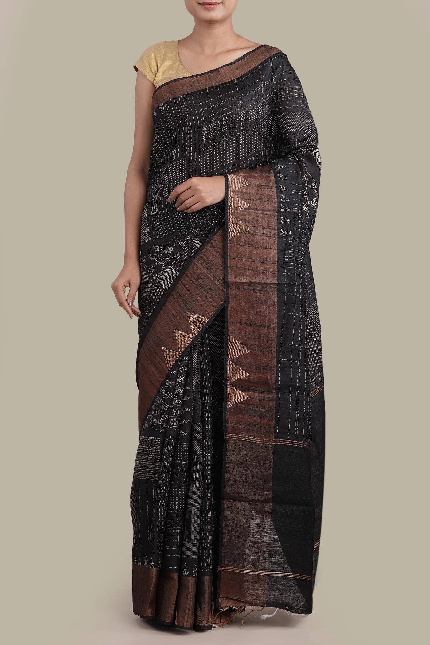 Black Bhagalpuri Tussar Silk Saree