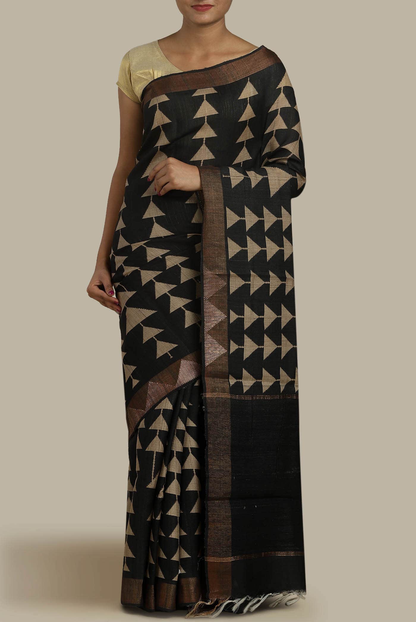 Black Bhagalpuri Tussar Silk Saree