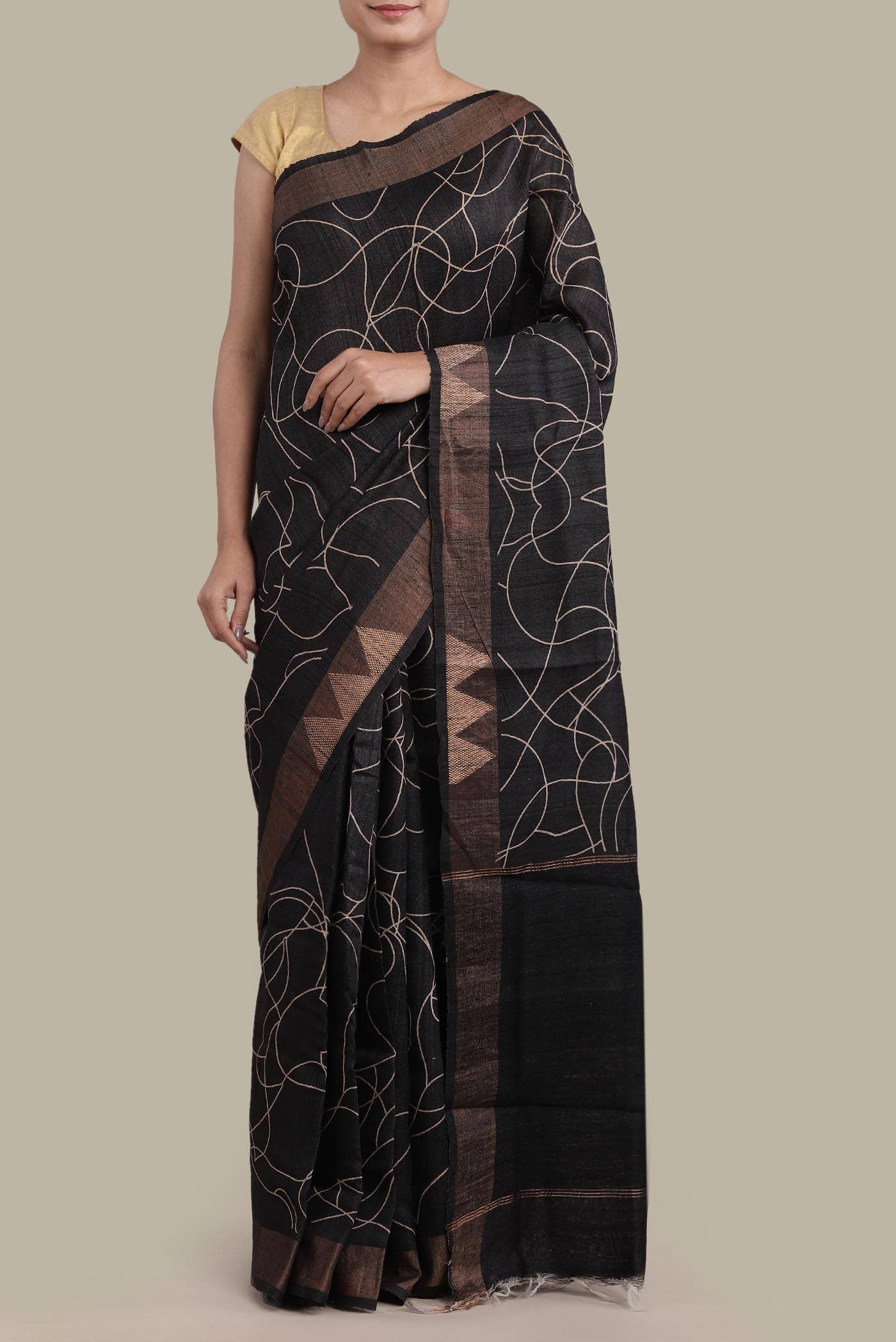 Black Bhagalpuri Tussar Silk Saree