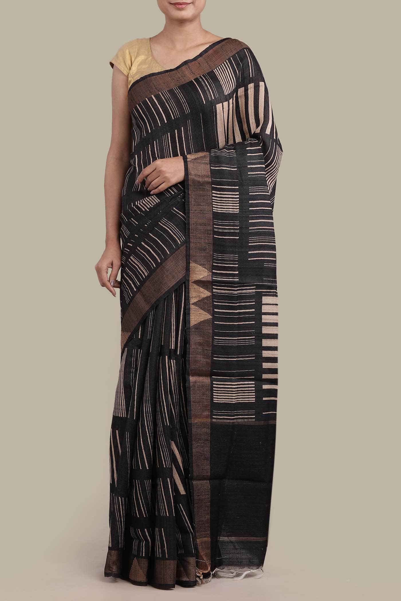 Black Bhagalpuri Tussar Silk Saree