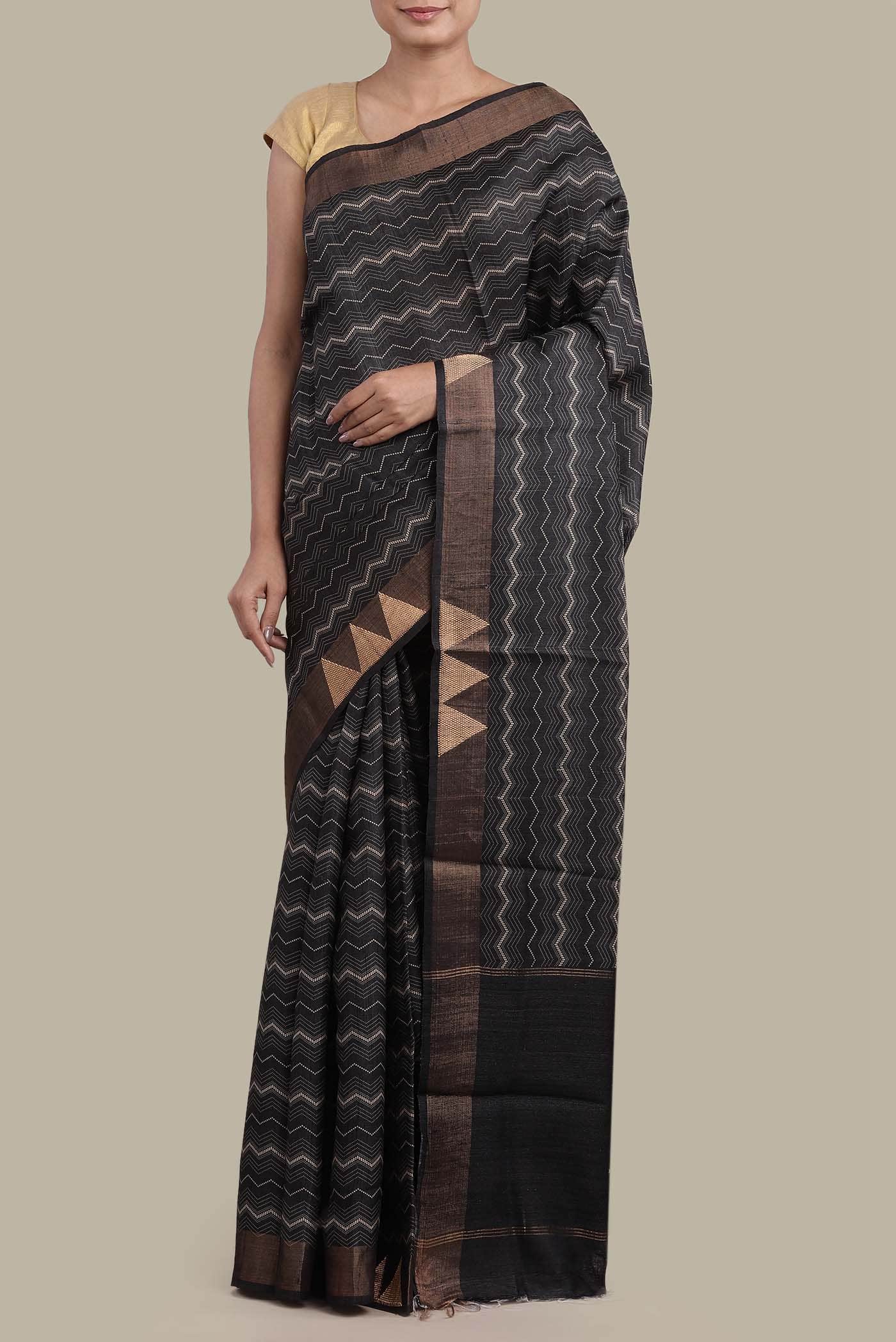 Black Bhagalpuri Tussar Silk Saree