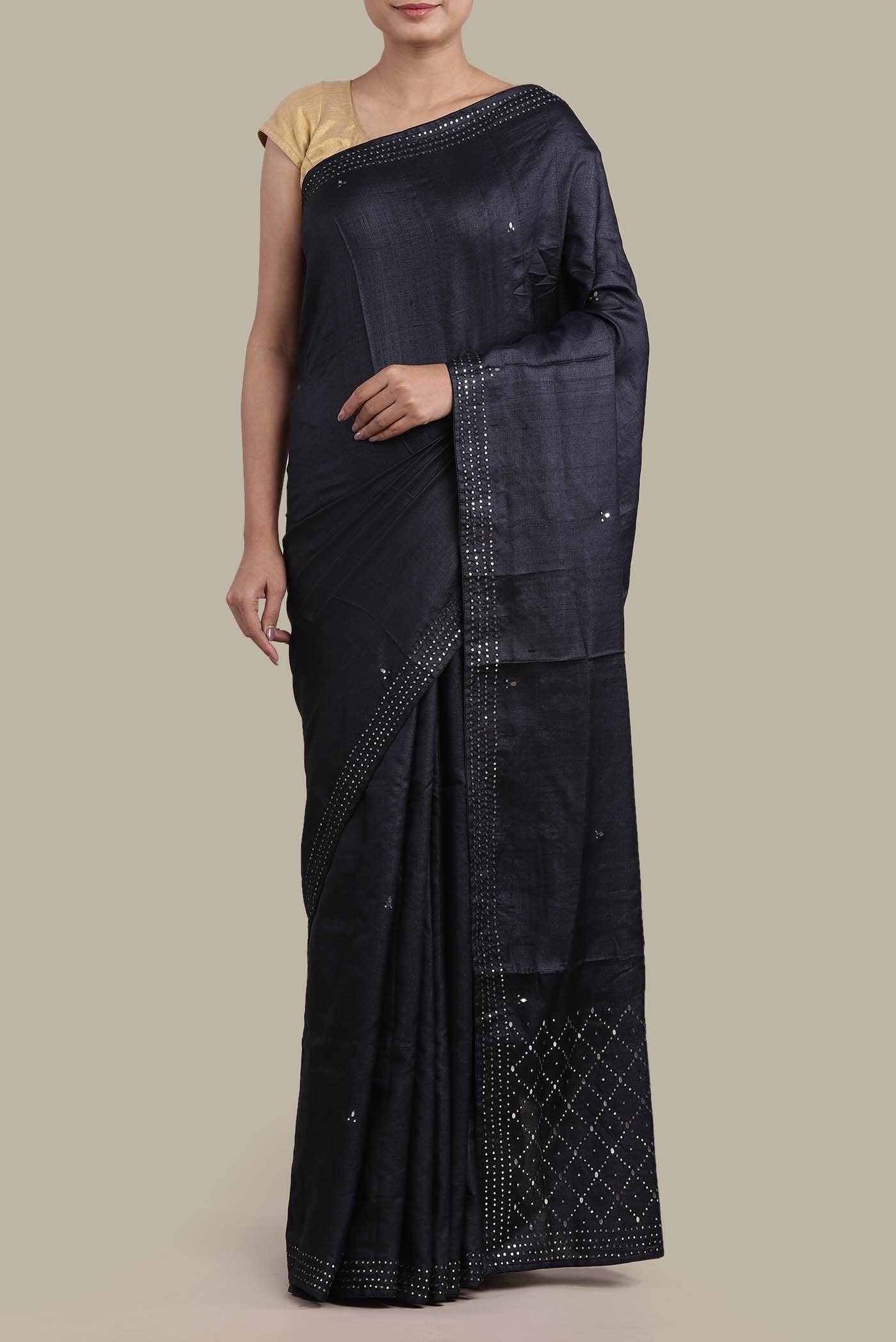 Black Bhagalpuri Tussar Silk Saree
