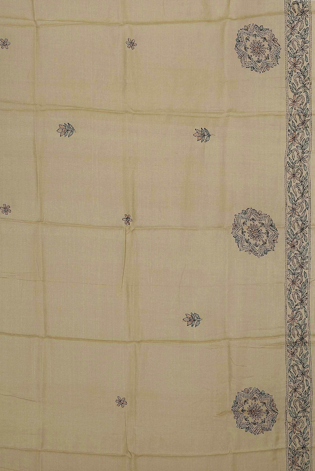 Beige Tussar Silk Saree