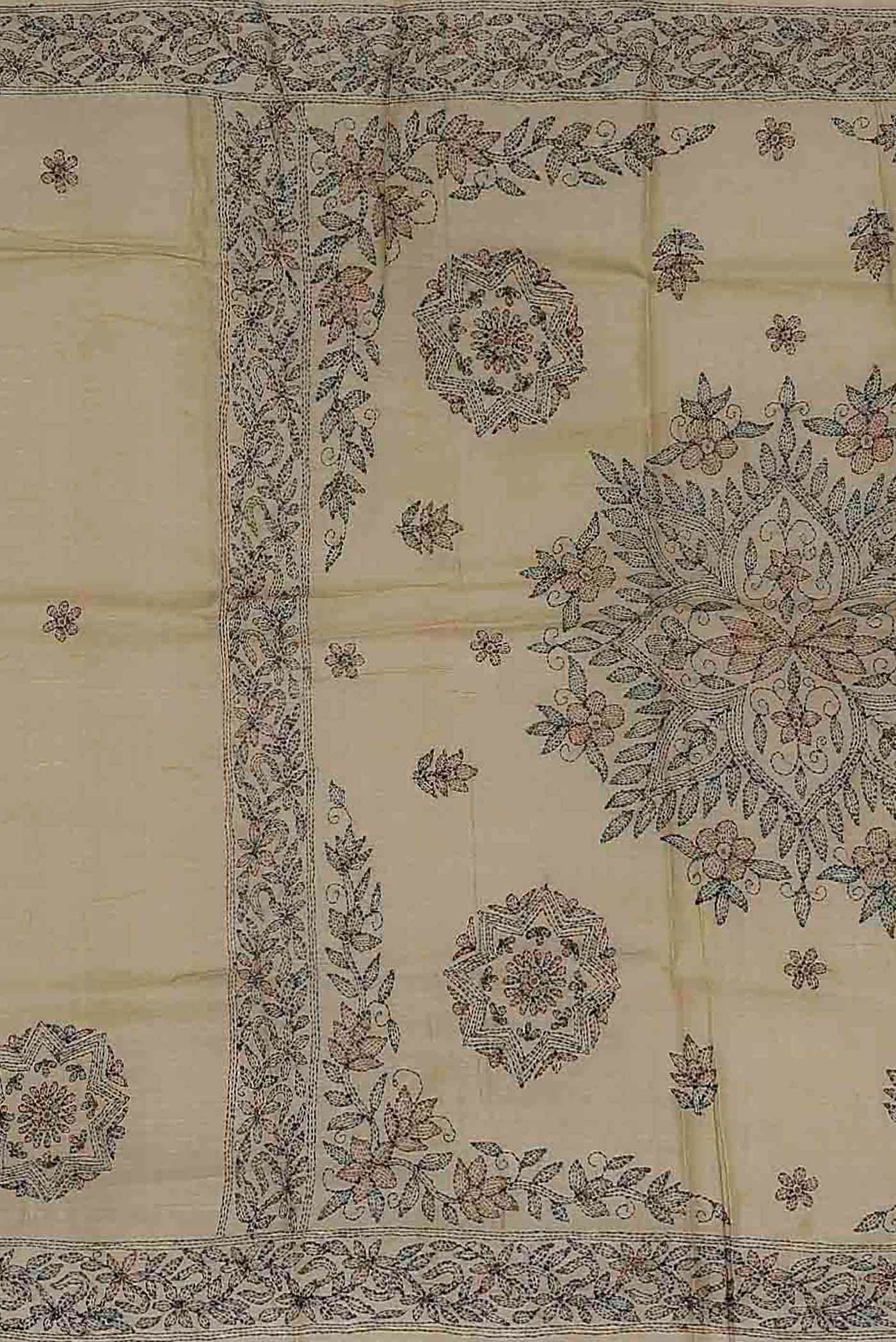 Beige Tussar Silk Saree