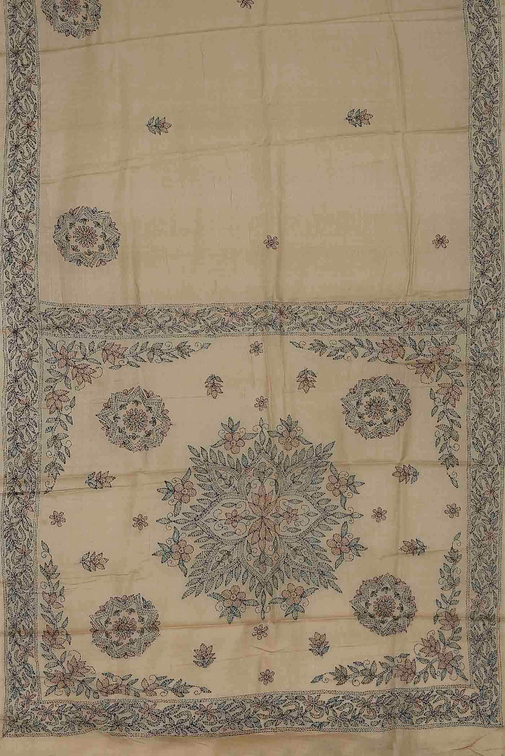 Beige Tussar Silk Saree