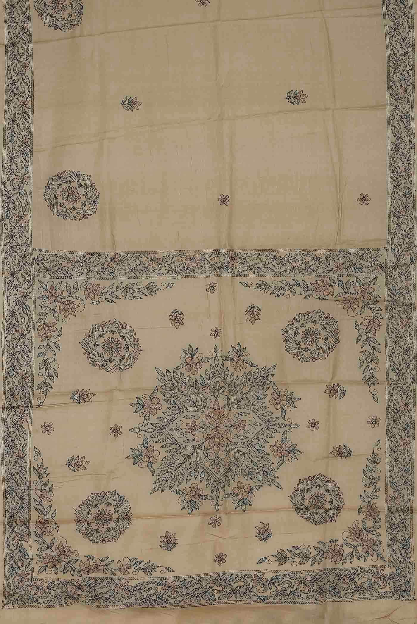 Beige Tussar Silk Saree