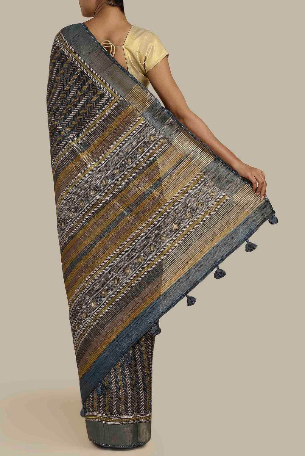 Grey Bhagalpuri Tussar Silk Saree