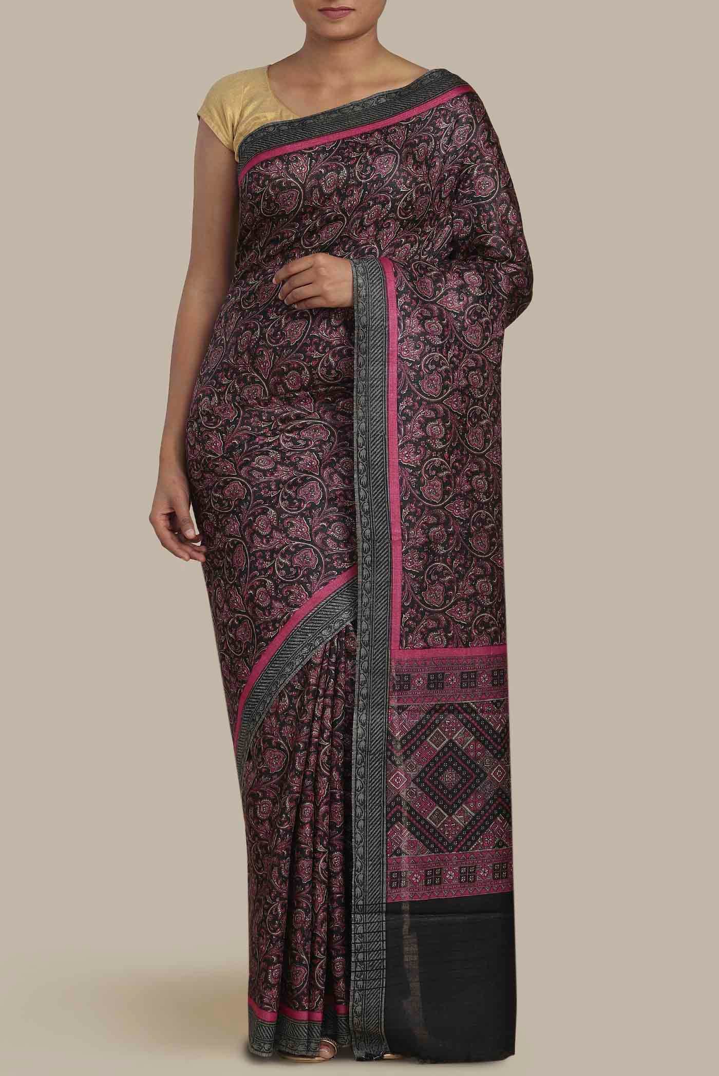 Black Pashmina Silk Saree