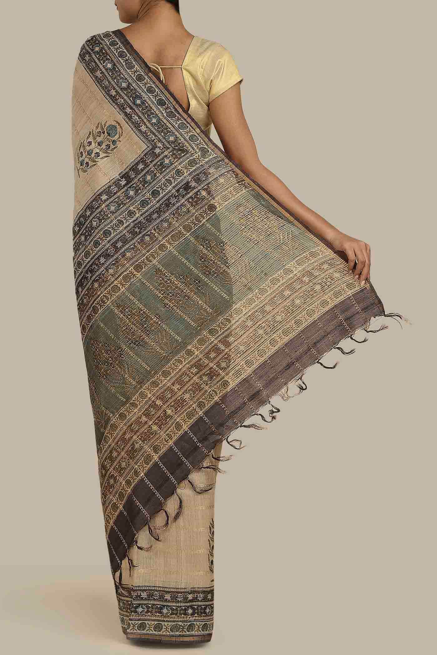 Beige Bhagalpuri Tussar Silk Saree