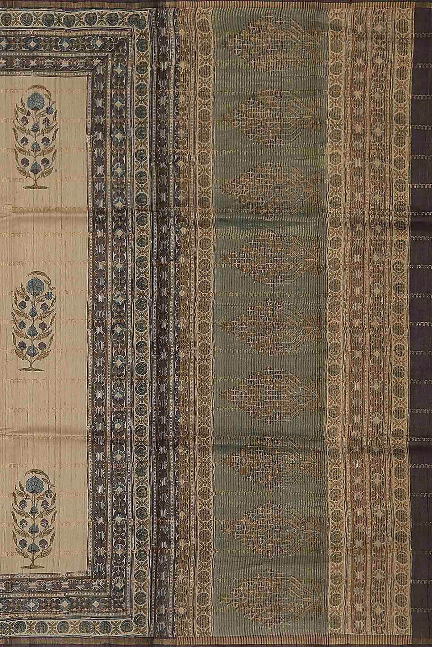 Beige Bhagalpuri Tussar Silk Saree