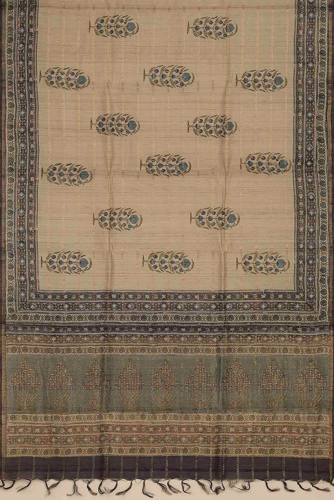 Beige Bhagalpuri Tussar Silk Saree